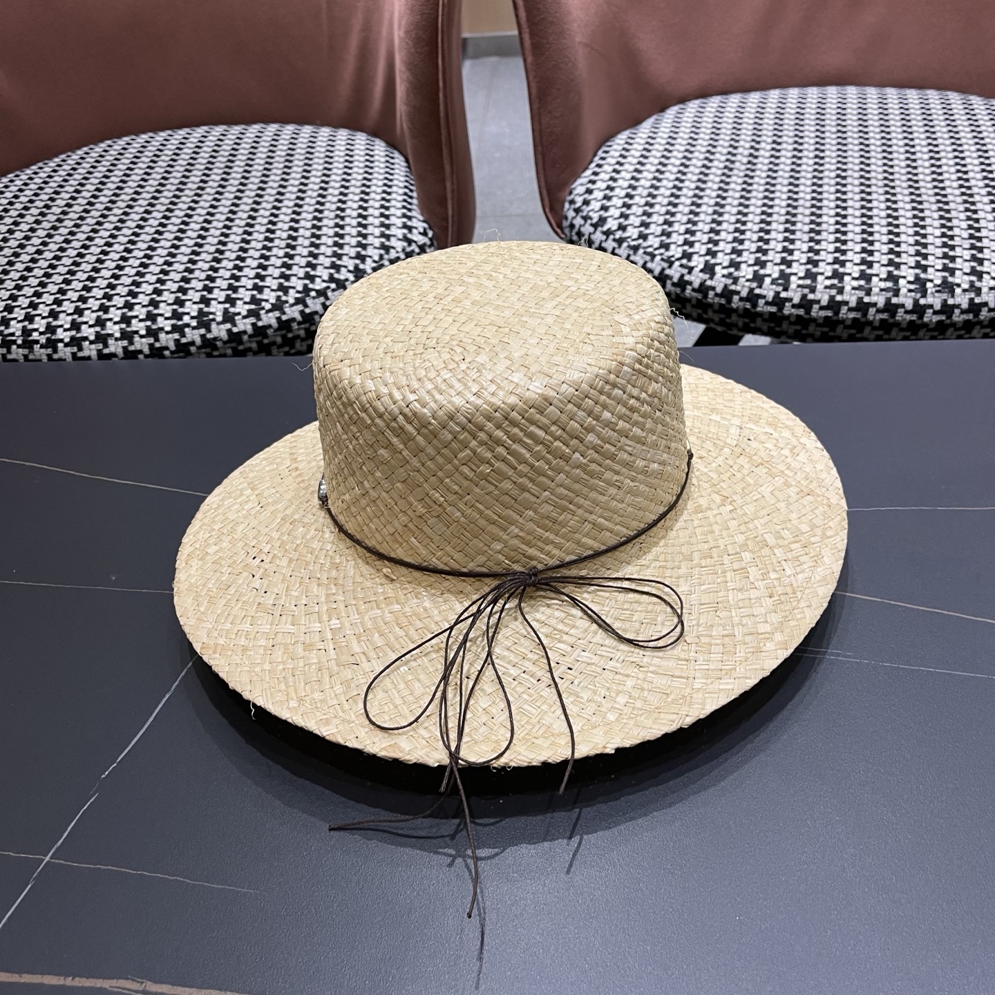 CHANEL香奈儿 简约串珠民族风平顶草帽男女夏季百搭草编防晒遮阳帽子海边沙滩帽