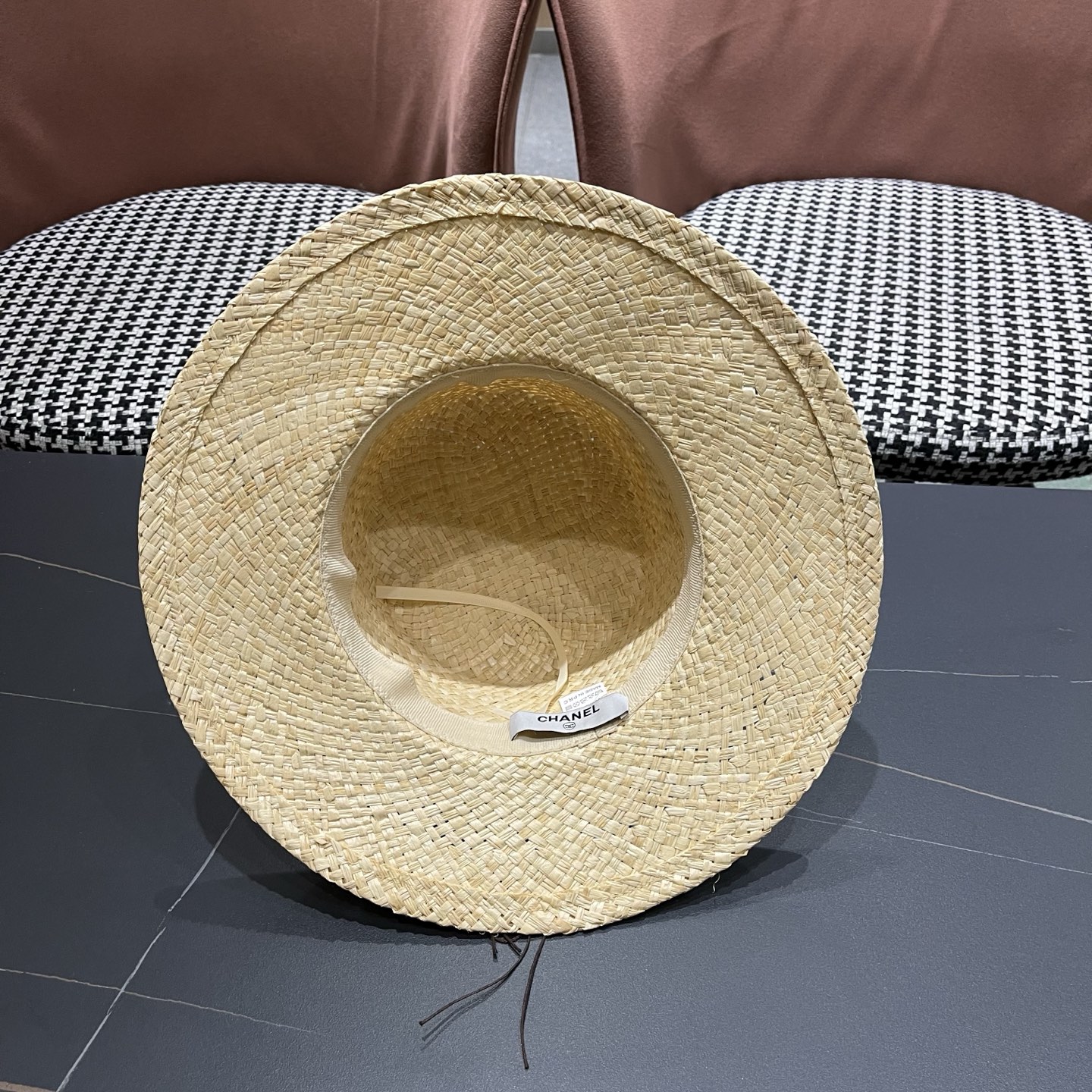 CHANEL香奈儿 简约串珠民族风平顶草帽男女夏季百搭草编防晒遮阳帽子海边沙滩帽