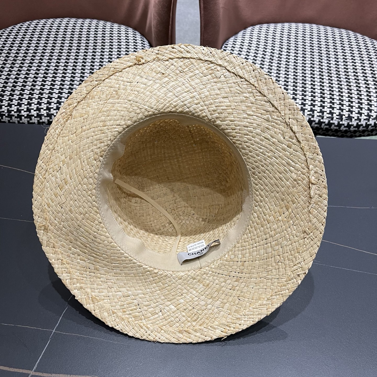 CHANEL香奈儿 简约串珠民族风平顶草帽男女夏季百搭草编防晒遮阳帽子海边沙滩帽