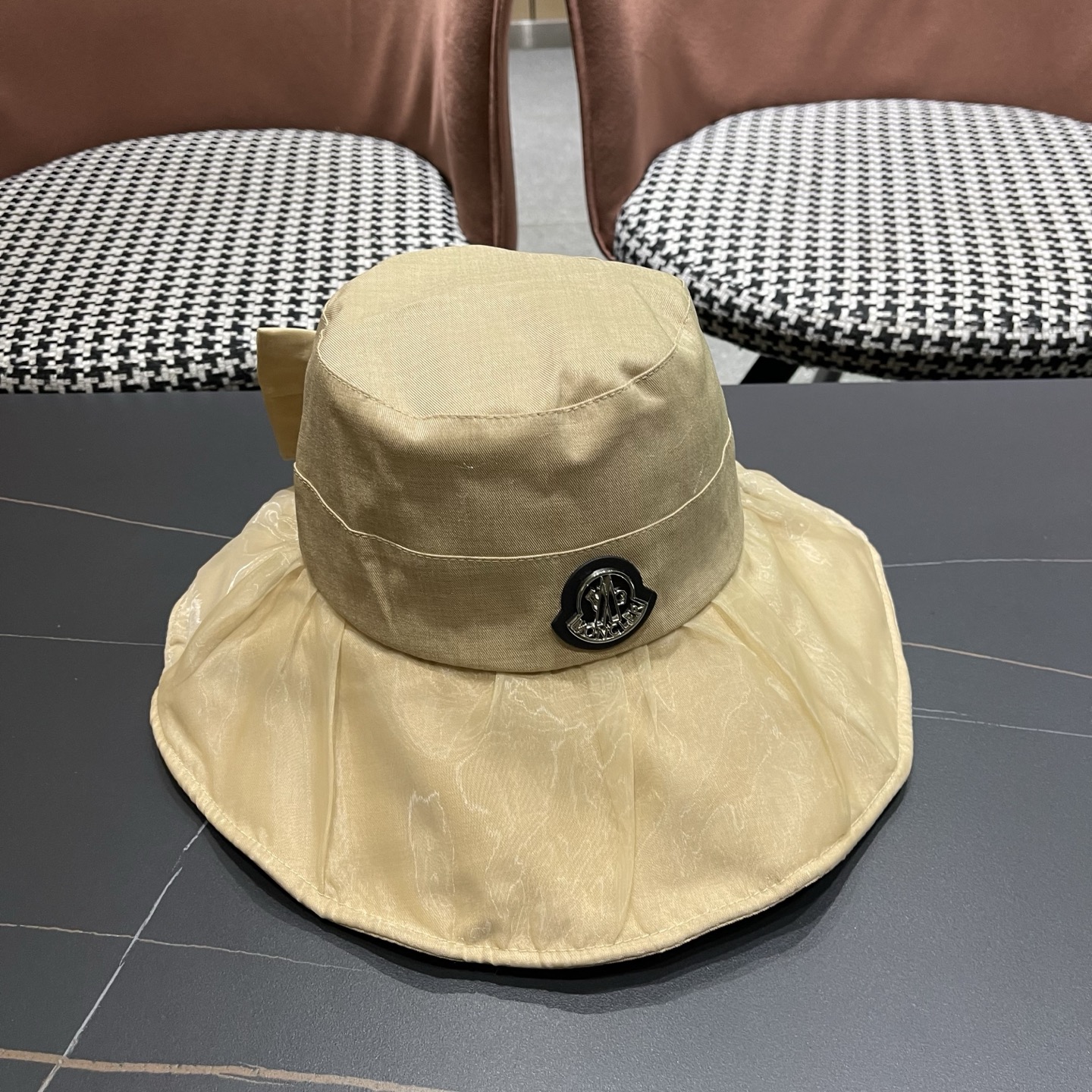 MONCLER（蒙口）春夏百搭可折叠大檐防晒帽女透气遮阳帽户外出游休闲渔夫帽显脸小