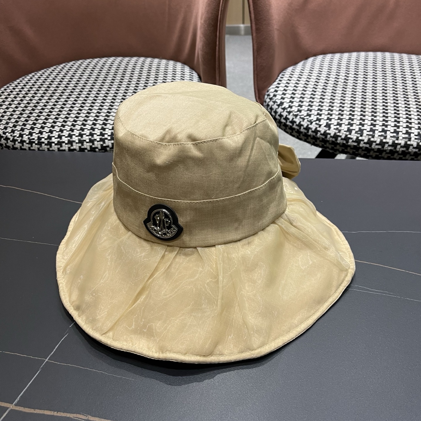 MONCLER（蒙口）春夏百搭可折叠大檐防晒帽女透气遮阳帽户外出游休闲渔夫帽显脸小