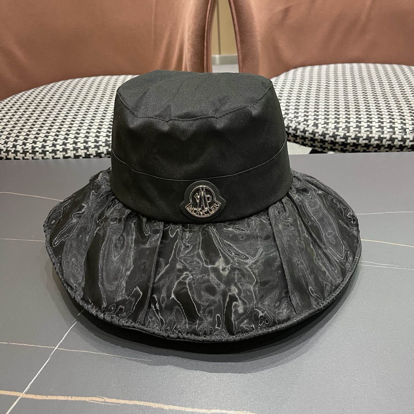 MONCLER（蒙口）春夏百搭可折叠大檐防晒帽女透气遮阳帽户外出游休闲渔夫帽显脸小