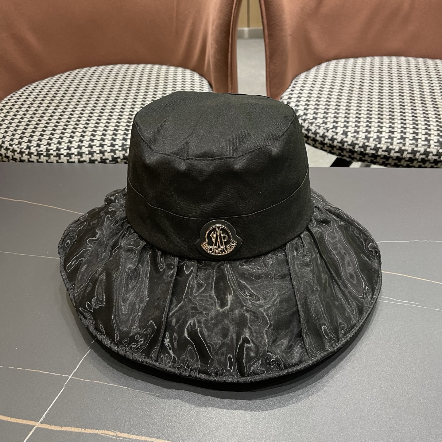 MONCLER（蒙口）春夏百搭可折叠大檐防晒帽女透气遮阳帽户外出游休闲渔夫帽显脸小