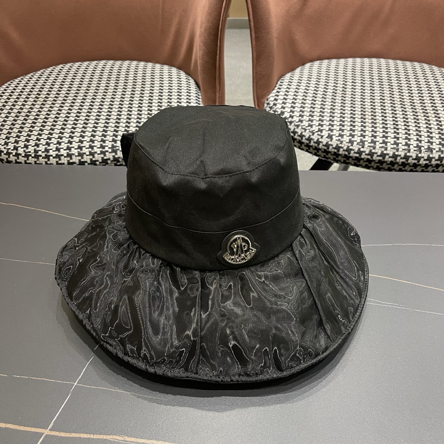 MONCLER（蒙口）春夏百搭可折叠大檐防晒帽女透气遮阳帽户外出游休闲渔夫帽显脸小