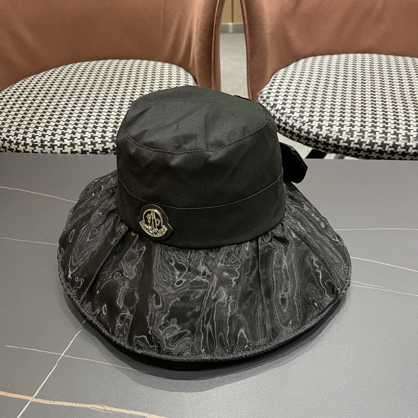 MONCLER（蒙口）春夏百搭可折叠大檐防晒帽女透气遮阳帽户外出游休闲渔夫帽显脸小