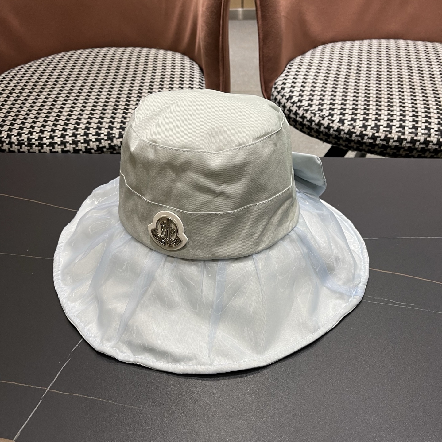 MONCLER（蒙口）春夏百搭可折叠大檐防晒帽女透气遮阳帽户外出游休闲渔夫帽显脸小