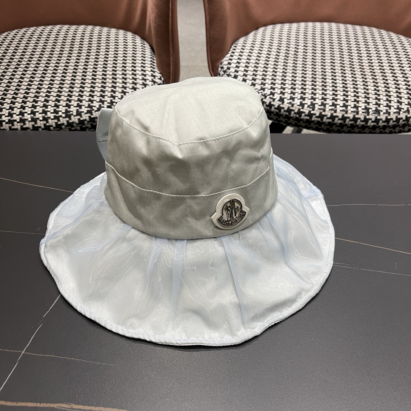 MONCLER（蒙口）春夏百搭可折叠大檐防晒帽女透气遮阳帽户外出游休闲渔夫帽显脸小