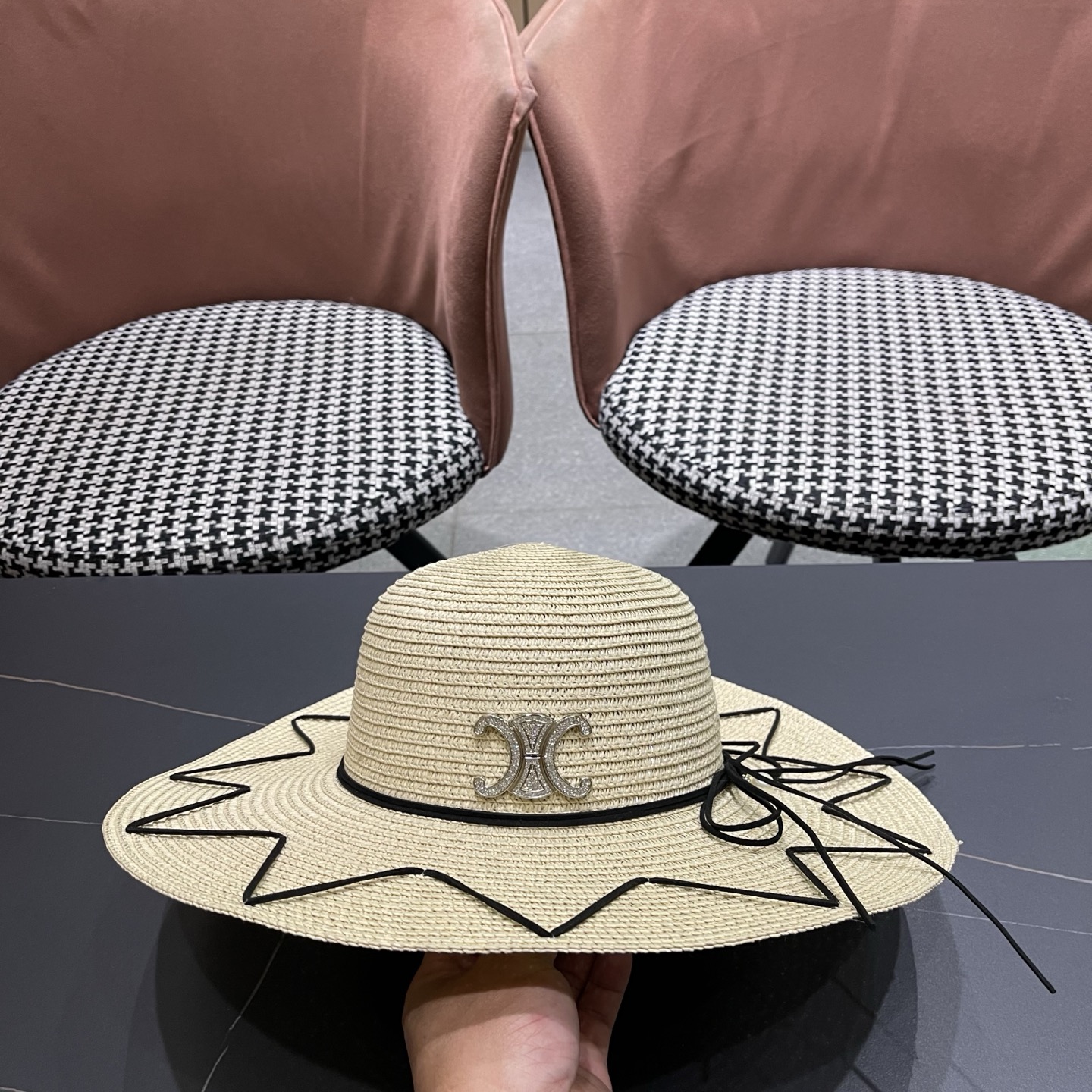 Celine赛琳 草帽女夏海边沙滩户外大帽檐太阳帽遮阳防晒帽子蝴蝶结