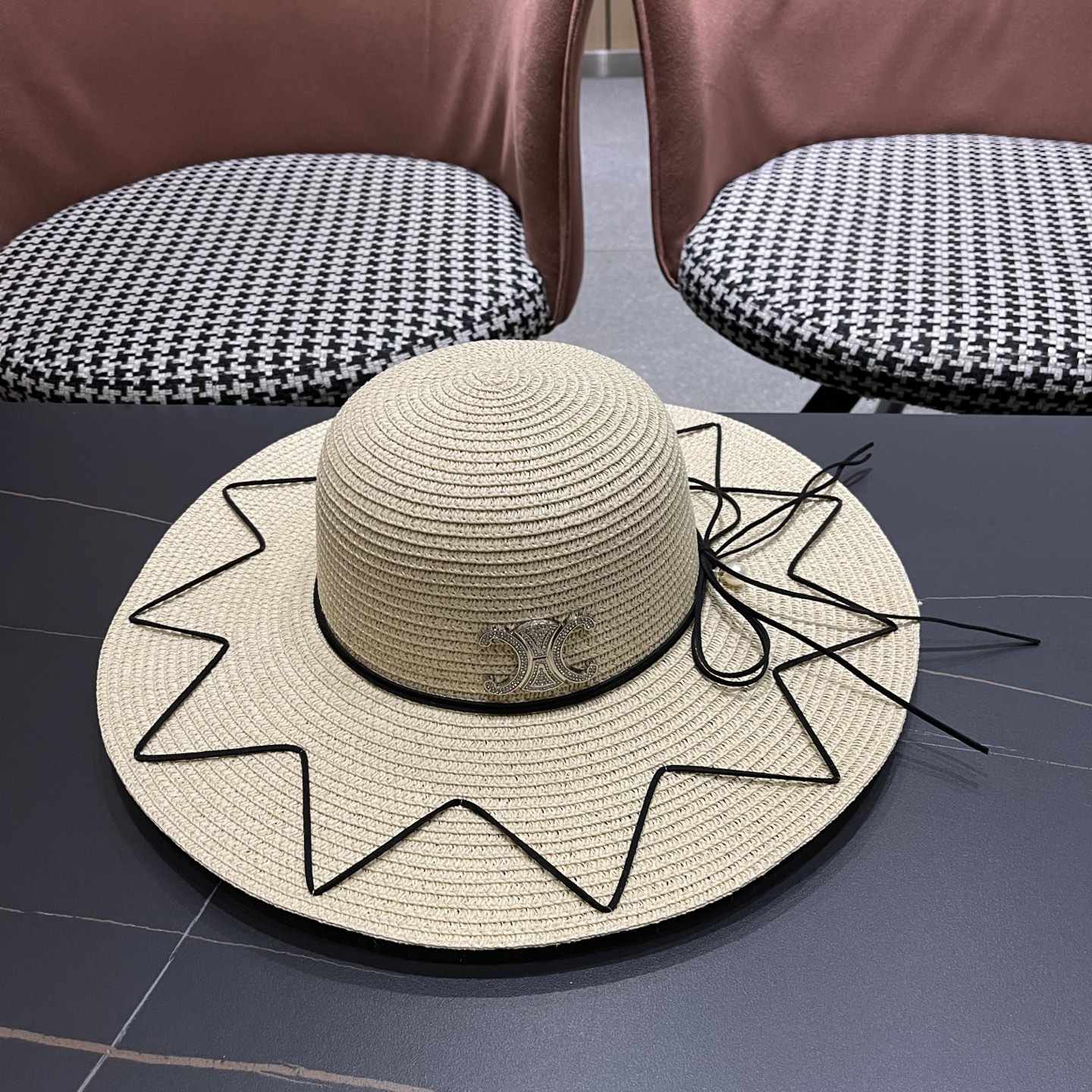 Celine赛琳 草帽女夏海边沙滩户外大帽檐太阳帽遮阳防晒帽子蝴蝶结