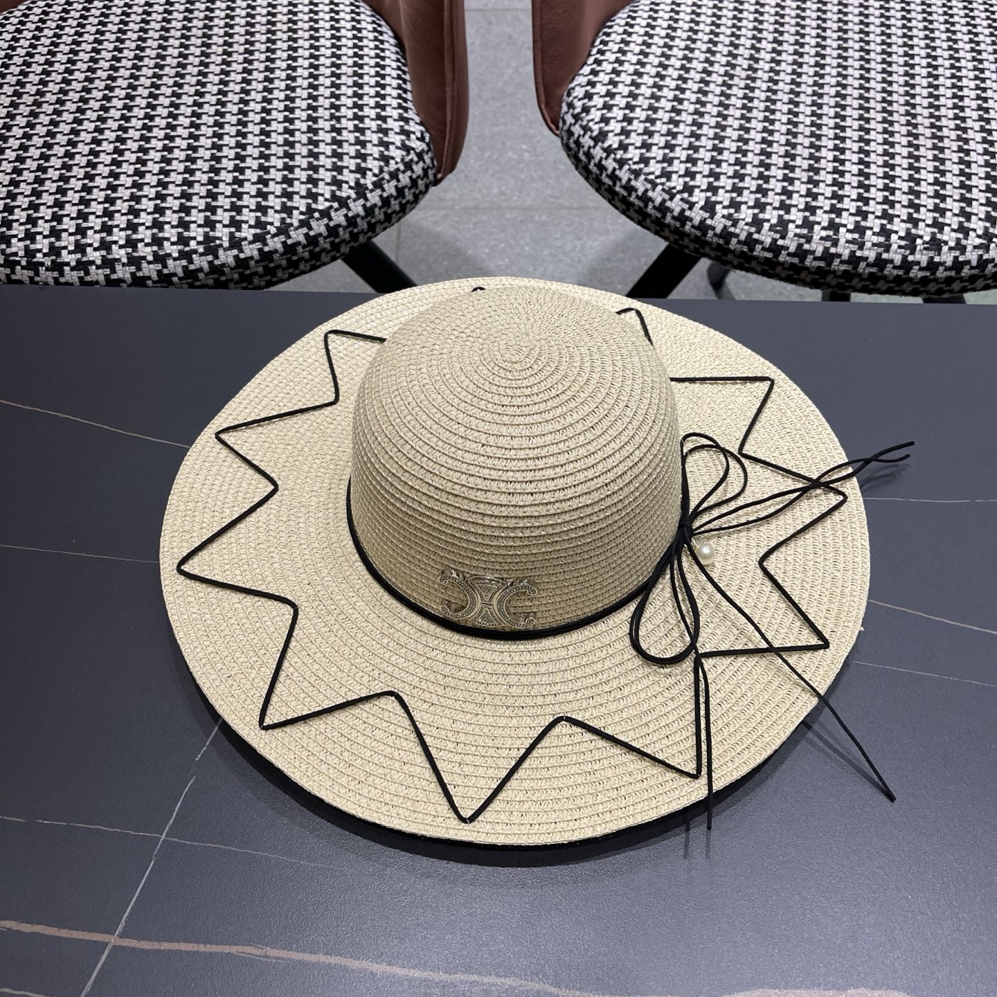 Celine赛琳 草帽女夏海边沙滩户外大帽檐太阳帽遮阳防晒帽子蝴蝶结