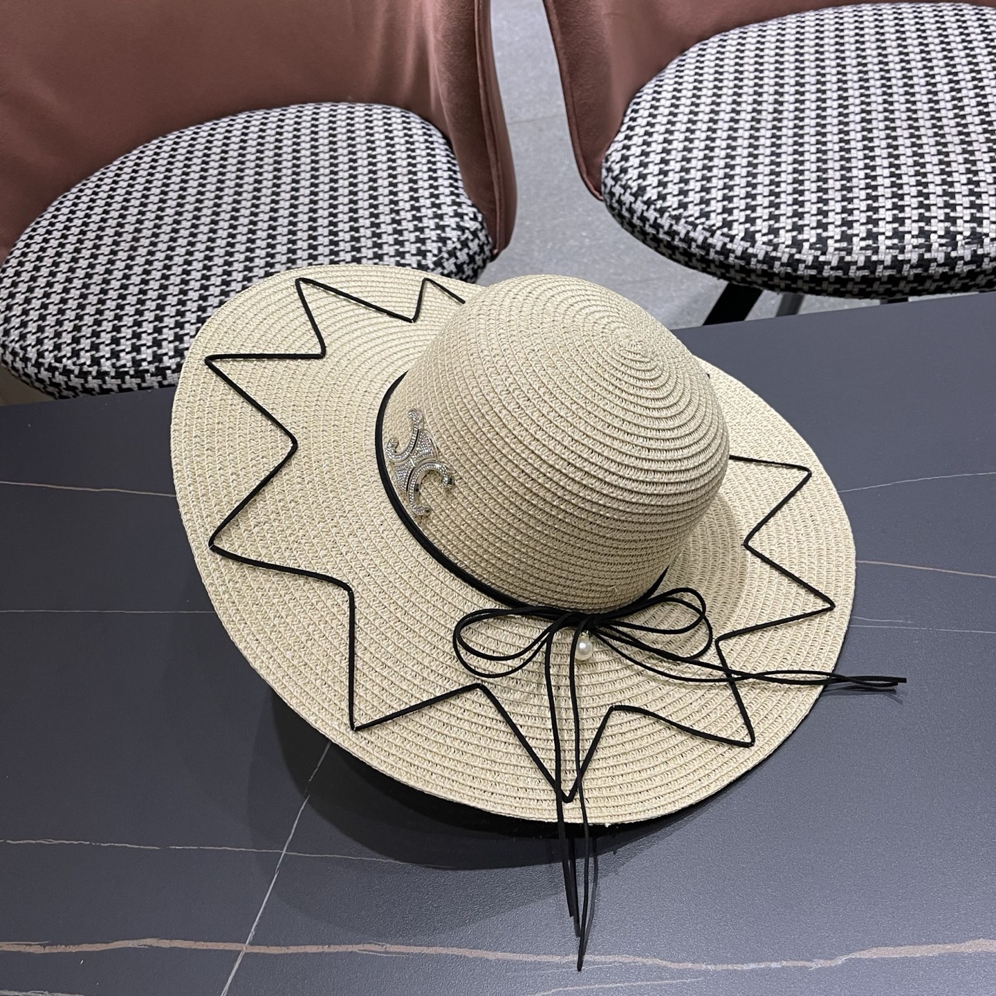 Celine赛琳 草帽女夏海边沙滩户外大帽檐太阳帽遮阳防晒帽子蝴蝶结