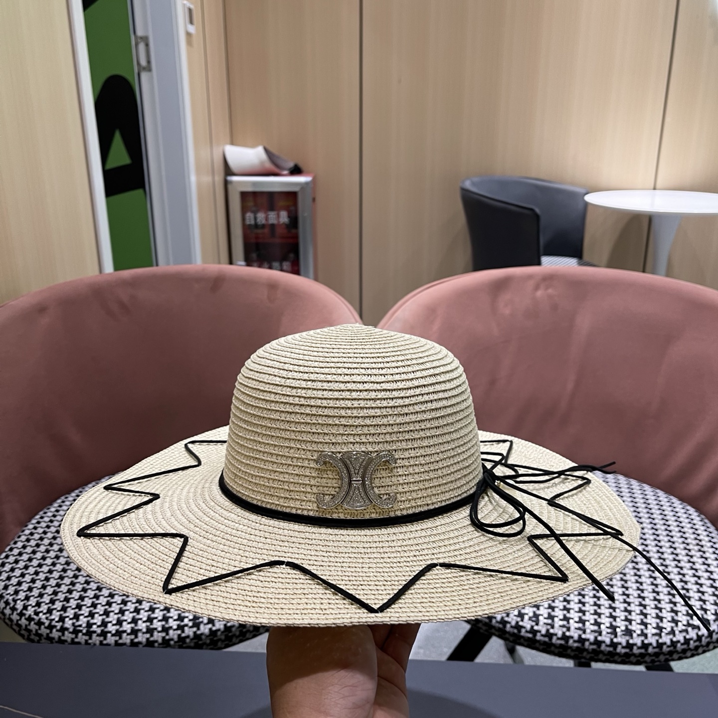 Celine赛琳 草帽女夏海边沙滩户外大帽檐太阳帽遮阳防晒帽子蝴蝶结