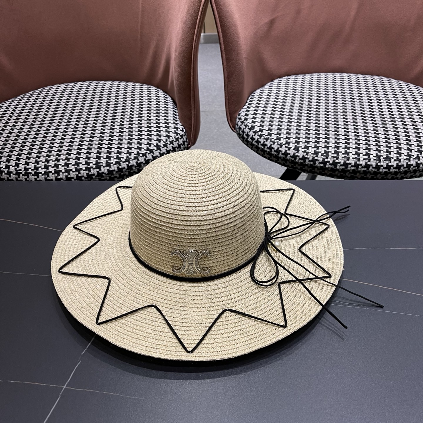 Celine赛琳 草帽女夏海边沙滩户外大帽檐太阳帽遮阳防晒帽子蝴蝶结