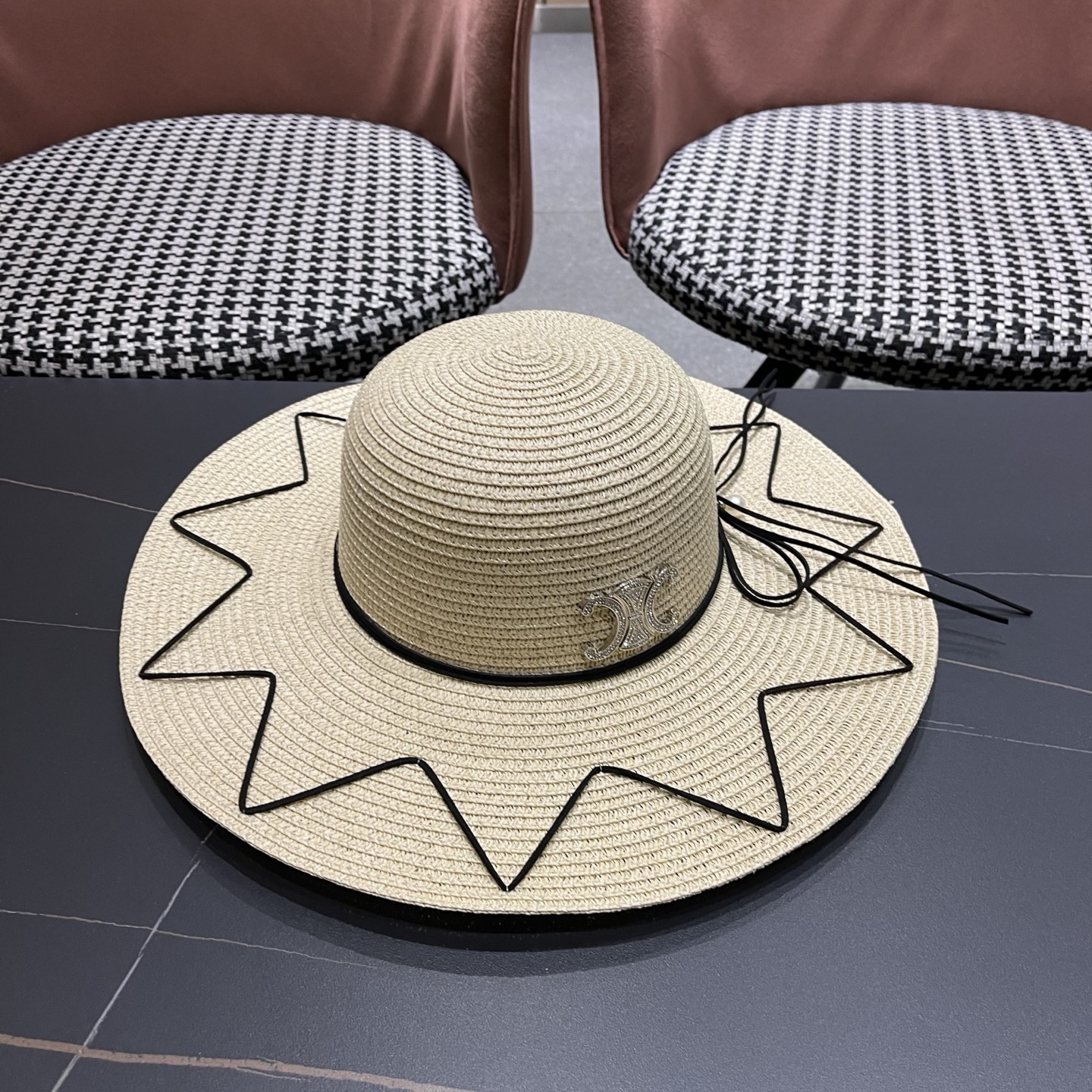 Celine赛琳 草帽女夏海边沙滩户外大帽檐太阳帽遮阳防晒帽子蝴蝶结