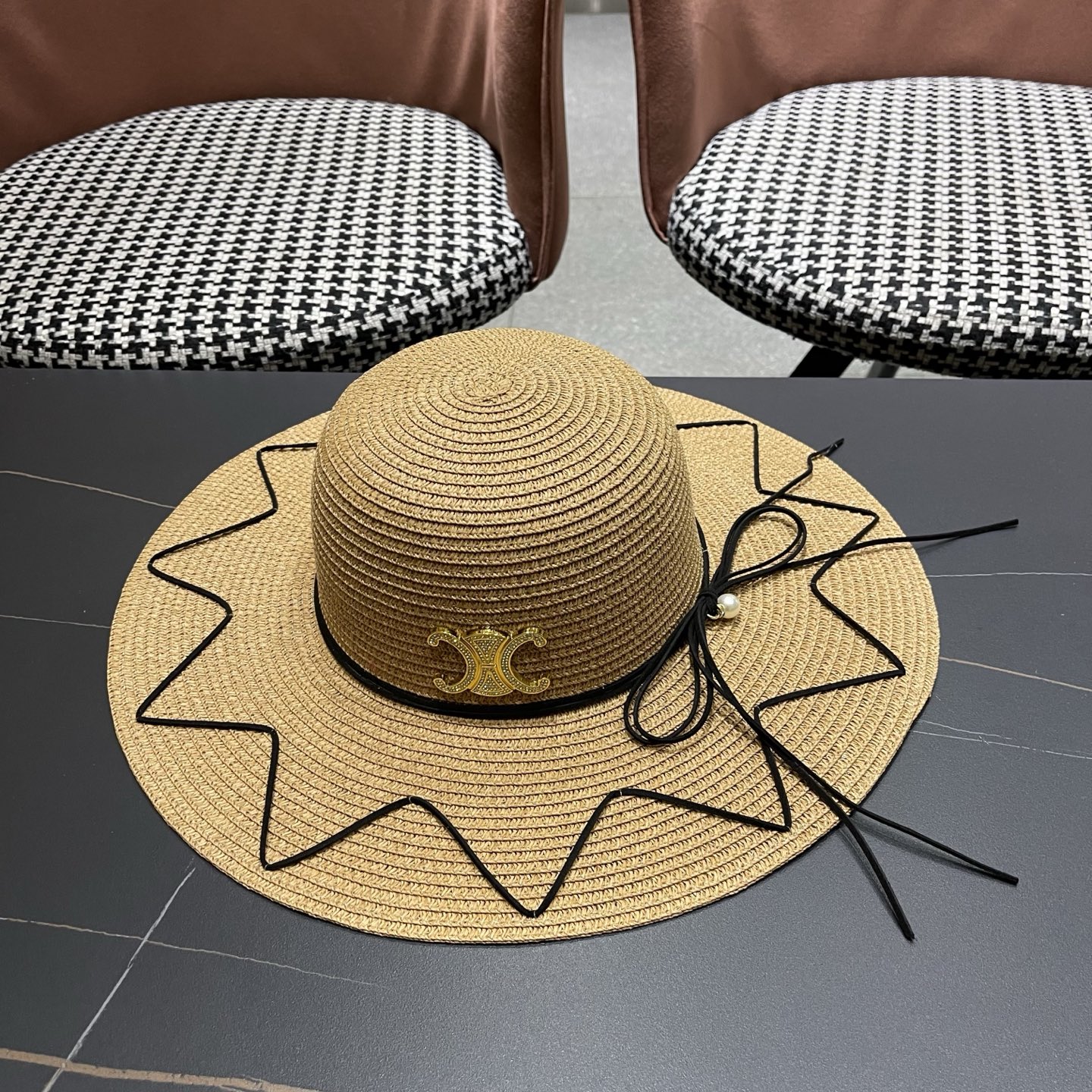 Celine赛琳 草帽女夏海边沙滩户外大帽檐太阳帽遮阳防晒帽子蝴蝶结