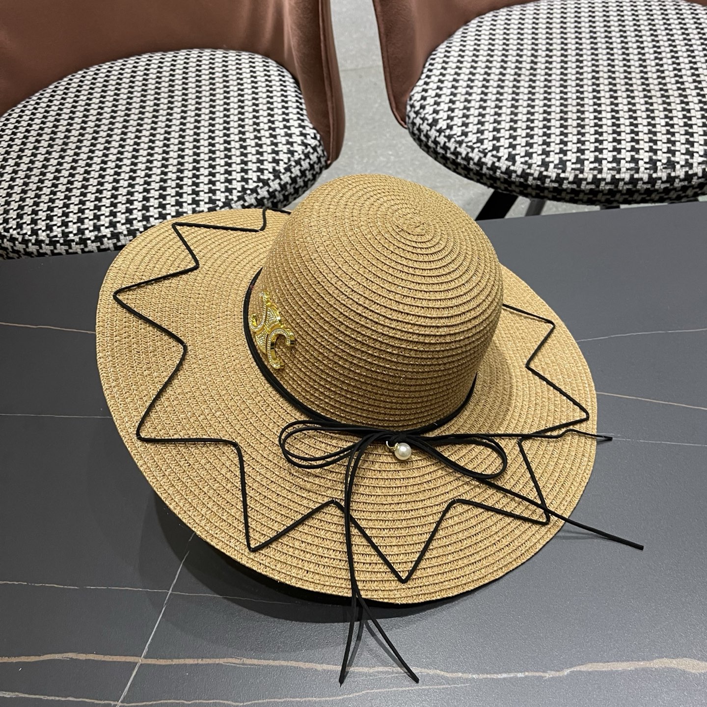 Celine赛琳 草帽女夏海边沙滩户外大帽檐太阳帽遮阳防晒帽子蝴蝶结