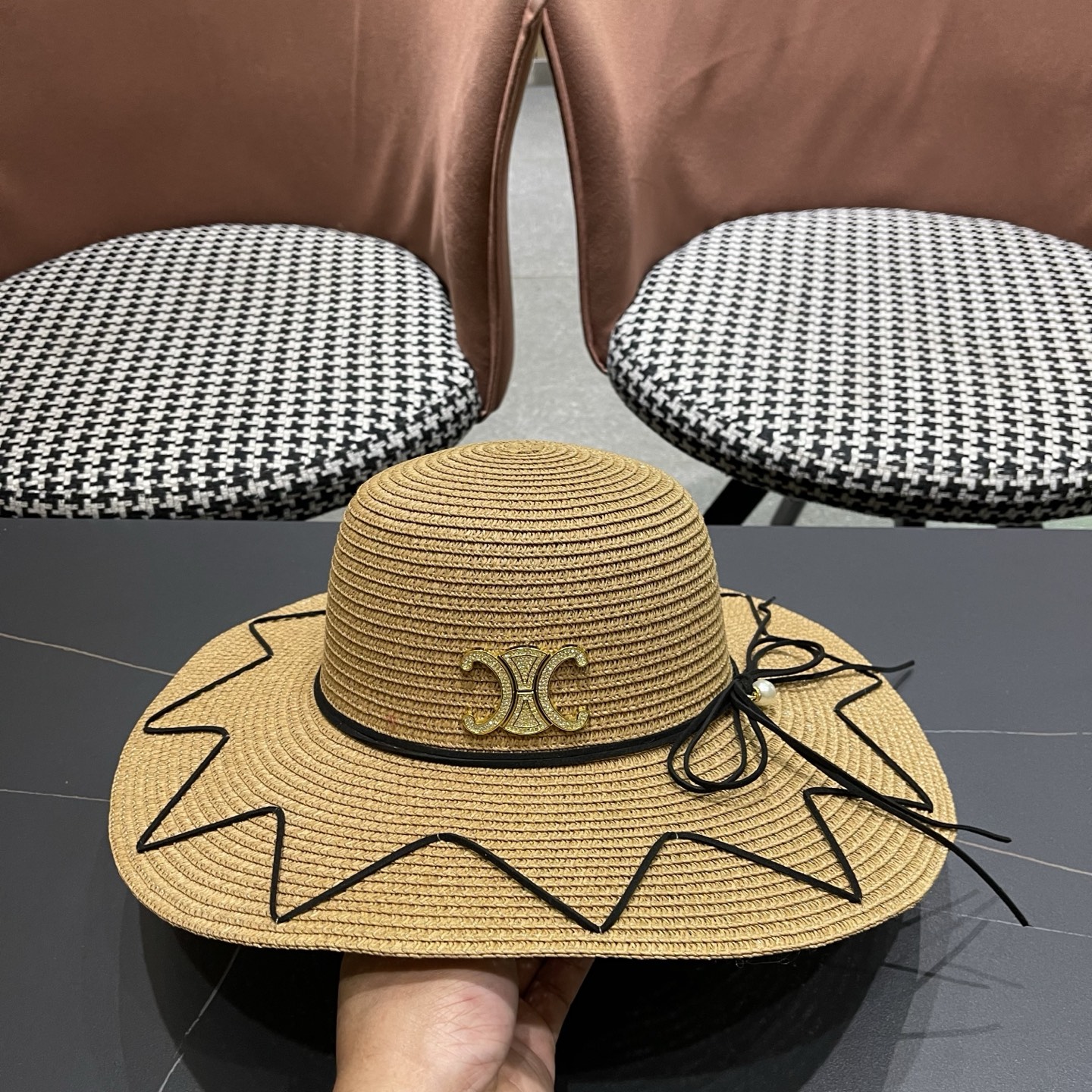 Celine赛琳 草帽女夏海边沙滩户外大帽檐太阳帽遮阳防晒帽子蝴蝶结