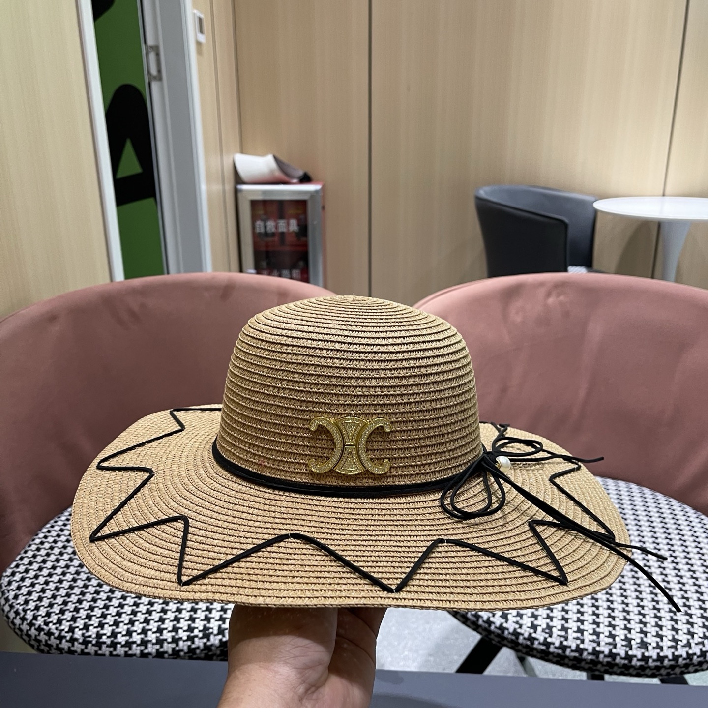 Celine赛琳 草帽女夏海边沙滩户外大帽檐太阳帽遮阳防晒帽子蝴蝶结