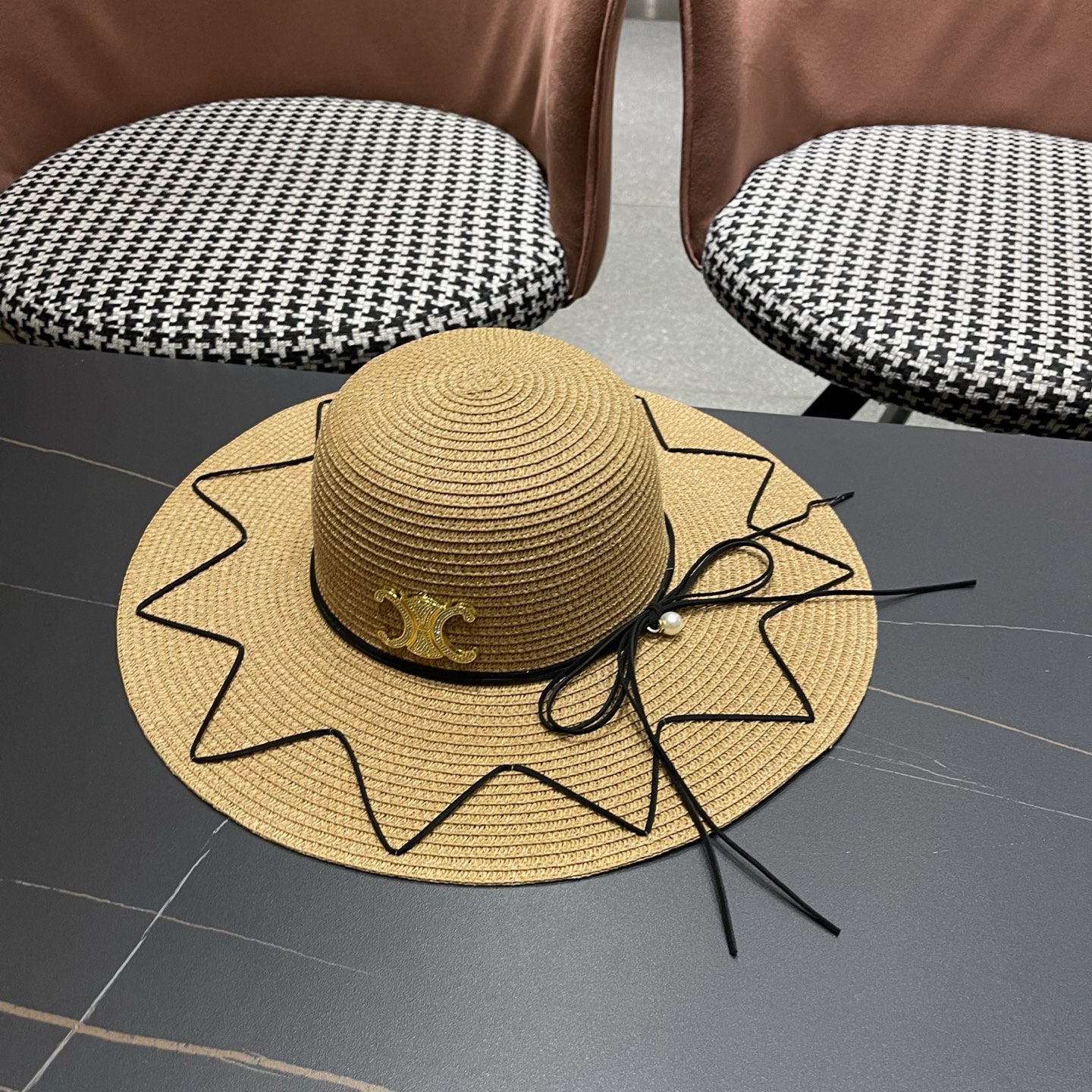 Celine赛琳 草帽女夏海边沙滩户外大帽檐太阳帽遮阳防晒帽子蝴蝶结