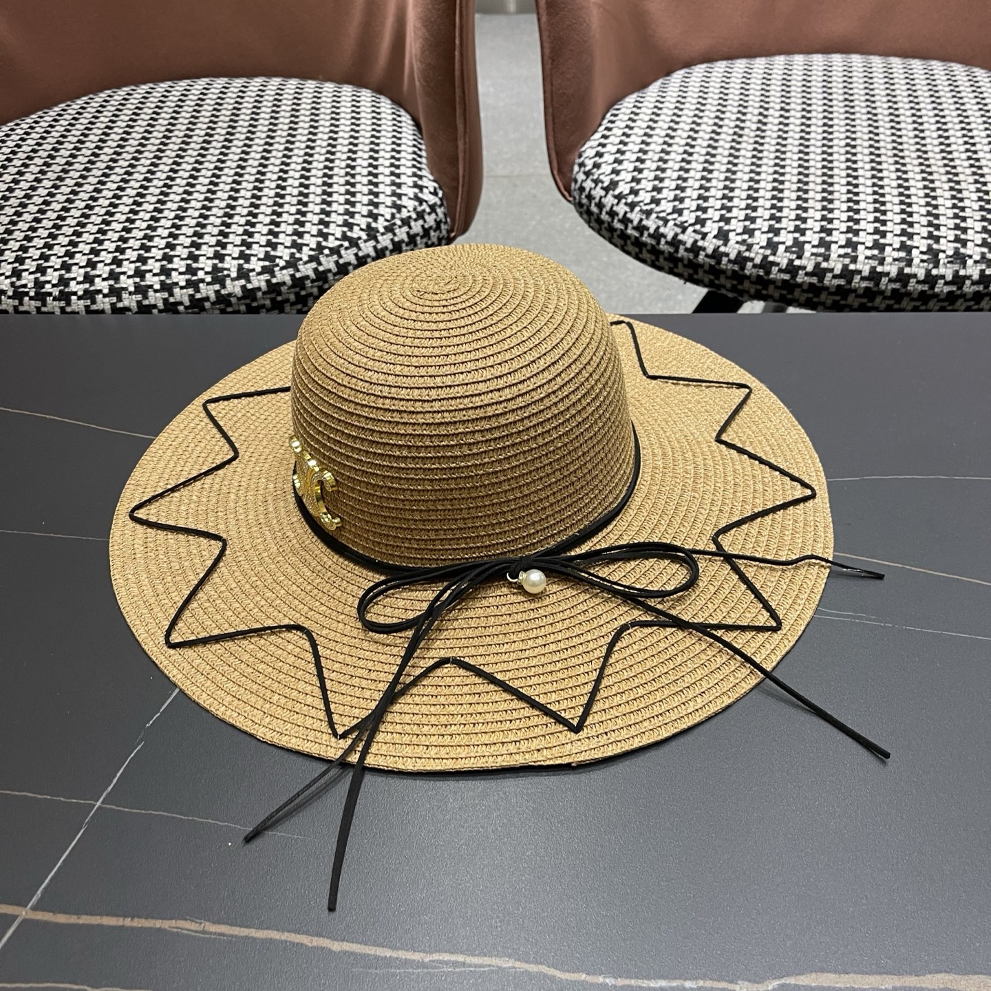 Celine赛琳 草帽女夏海边沙滩户外大帽檐太阳帽遮阳防晒帽子蝴蝶结