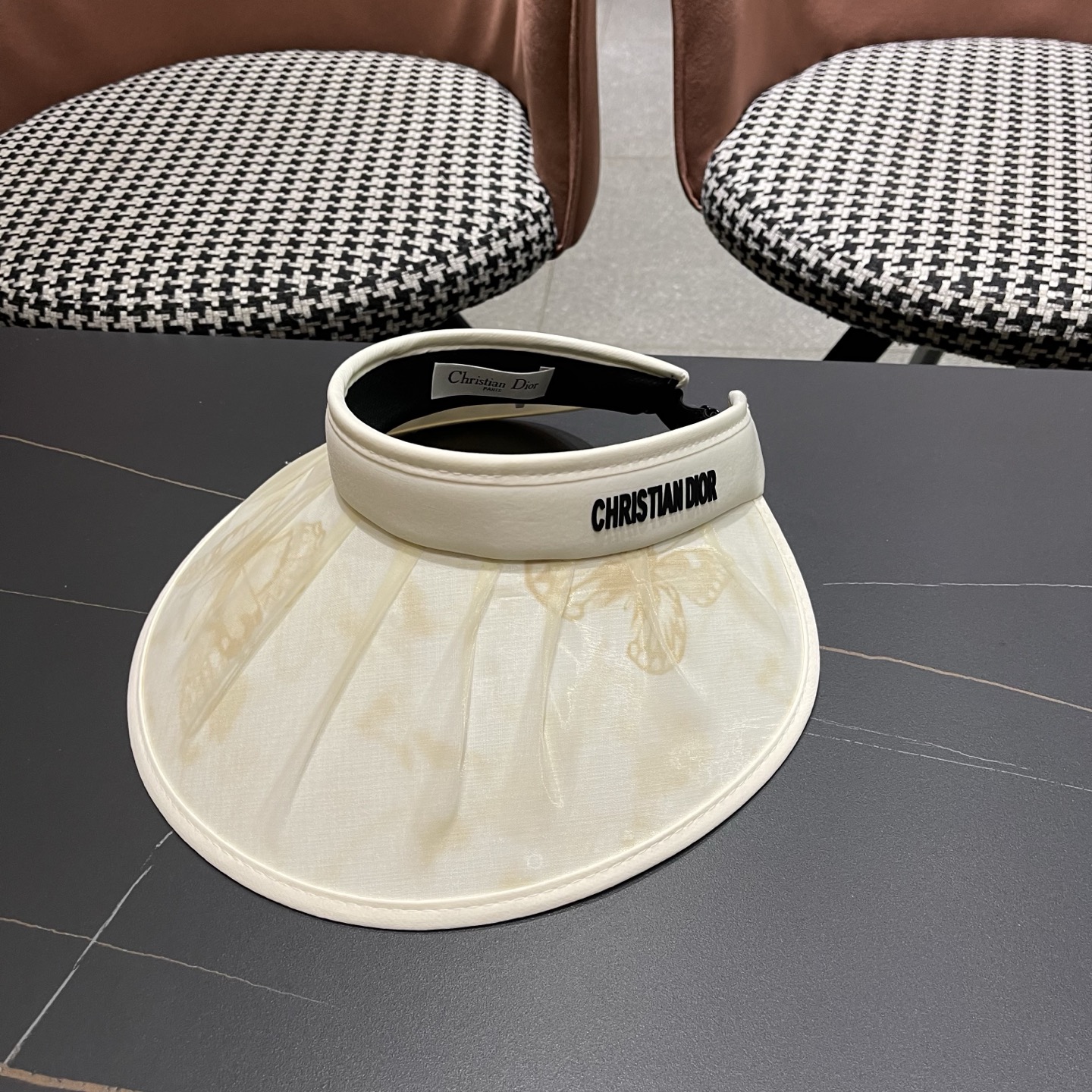 迪奥Dior 夏季遮阳帽女中式国风水墨画加宽大帽檐防紫外线户外骑车太阳帽子