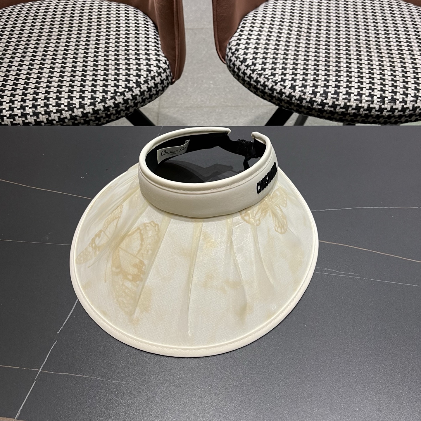 迪奥Dior 夏季遮阳帽女中式国风水墨画加宽大帽檐防紫外线户外骑车太阳帽子