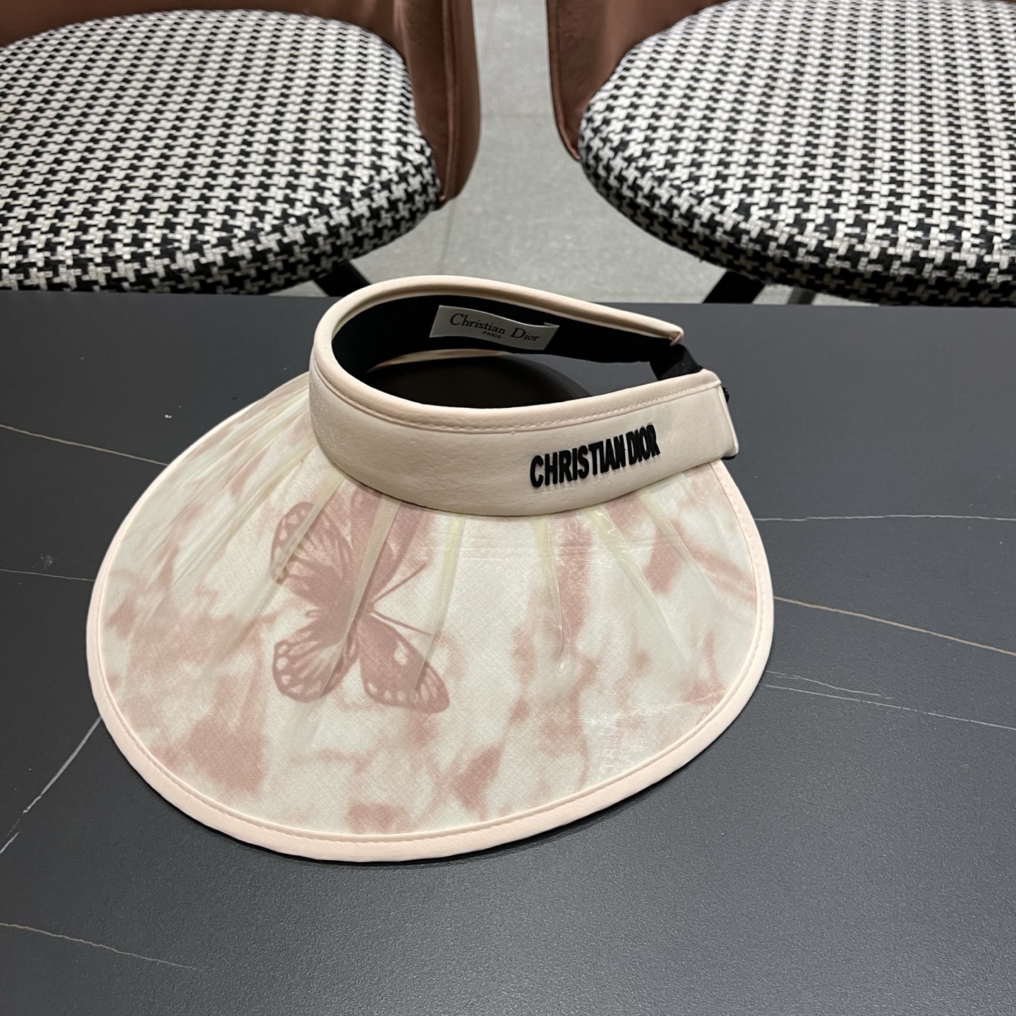 迪奥Dior 夏季遮阳帽女中式国风水墨画加宽大帽檐防紫外线户外骑车太阳帽子