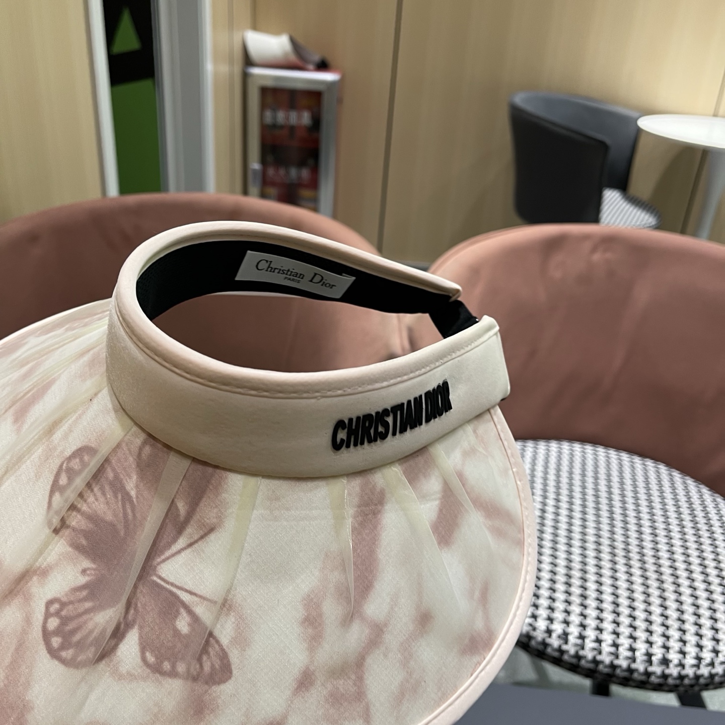 迪奥Dior 夏季遮阳帽女中式国风水墨画加宽大帽檐防紫外线户外骑车太阳帽子