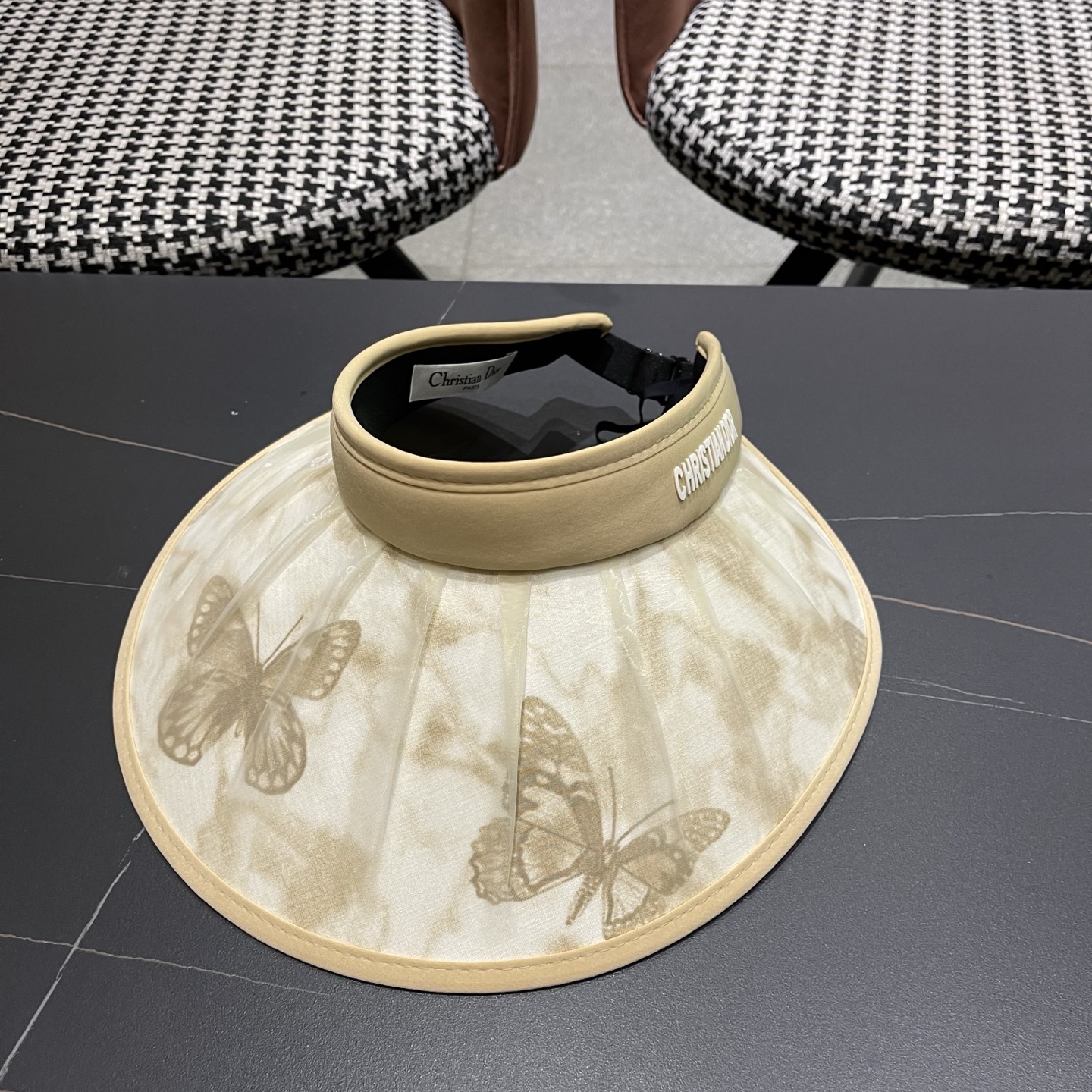 迪奥Dior 夏季遮阳帽女中式国风水墨画加宽大帽檐防紫外线户外骑车太阳帽子