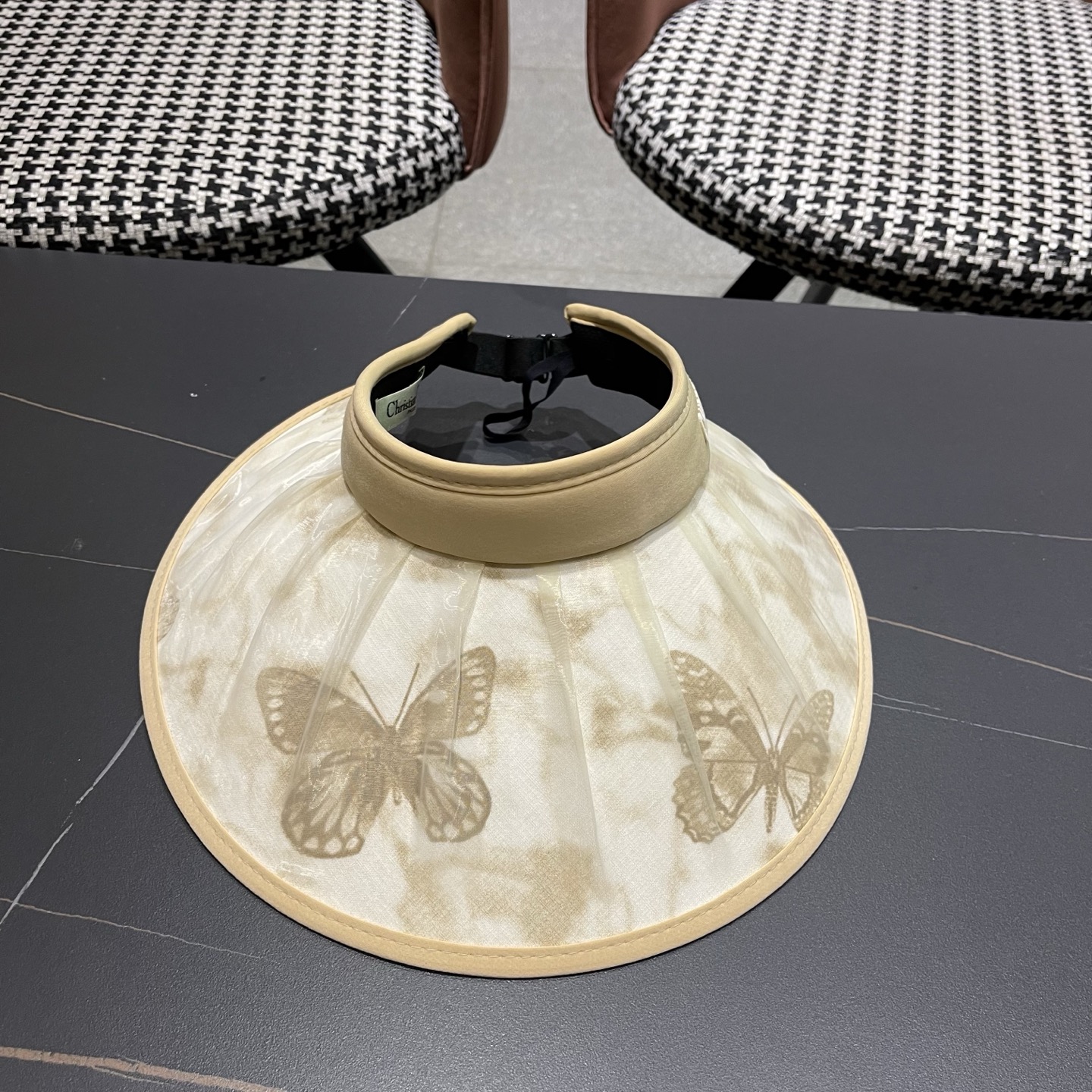 迪奥Dior 夏季遮阳帽女中式国风水墨画加宽大帽檐防紫外线户外骑车太阳帽子