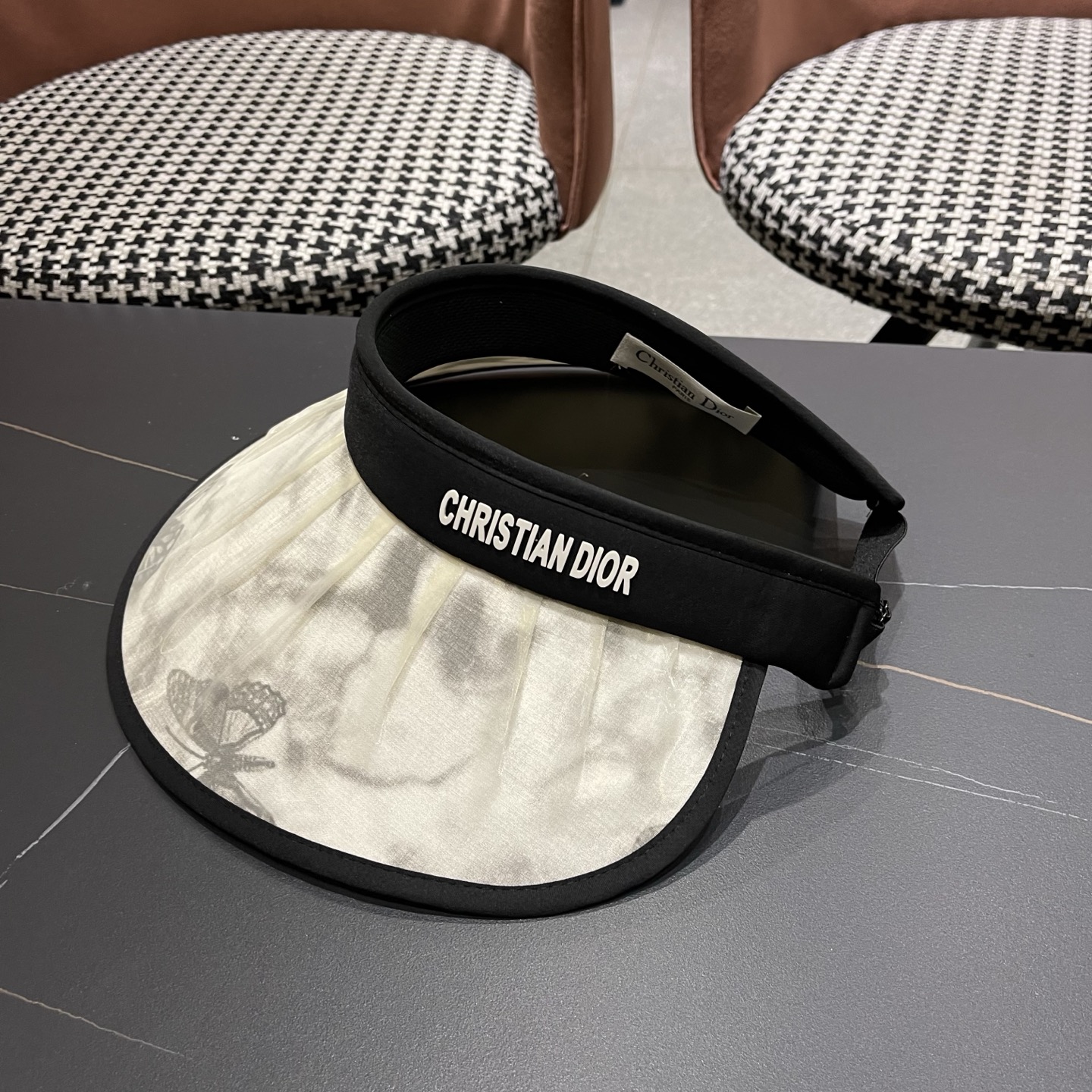 迪奥Dior 夏季遮阳帽女中式国风水墨画加宽大帽檐防紫外线户外骑车太阳帽子