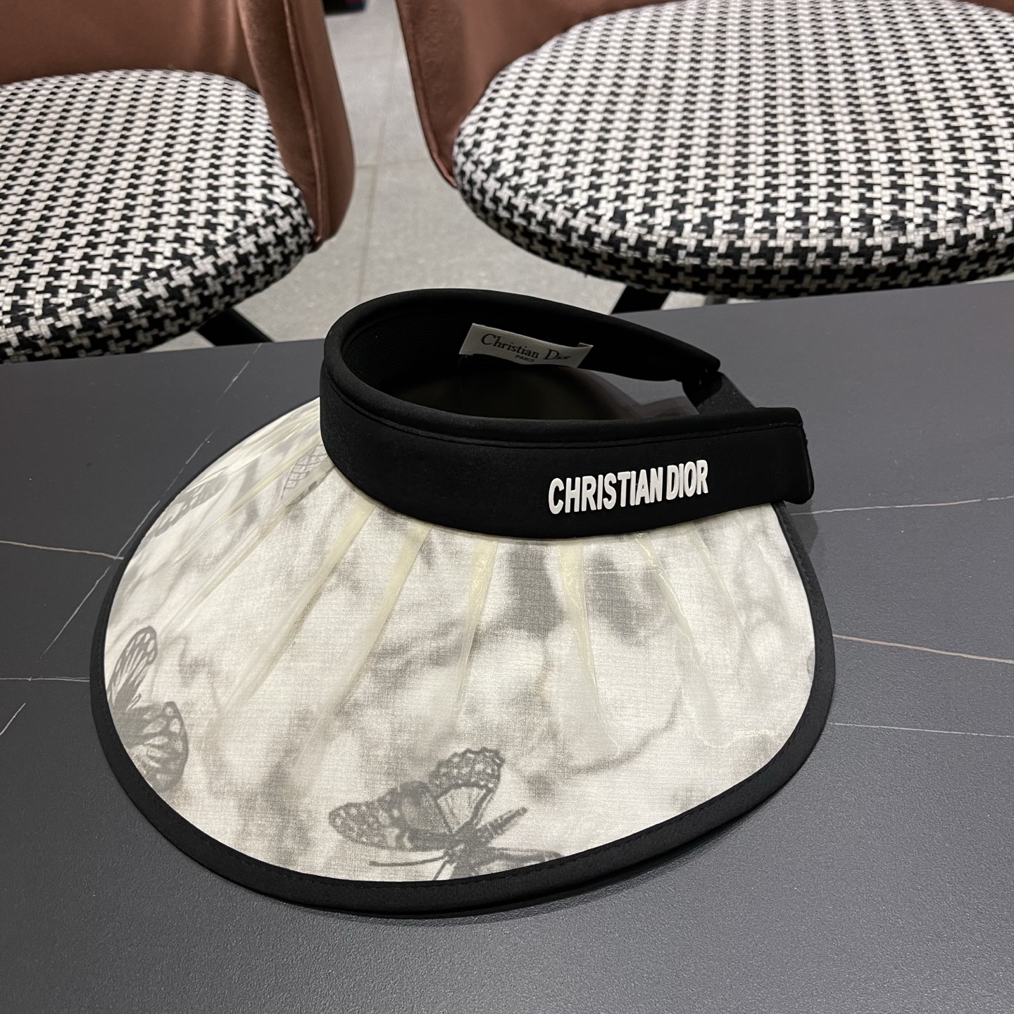 迪奥Dior 夏季遮阳帽女中式国风水墨画加宽大帽檐防紫外线户外骑车太阳帽子