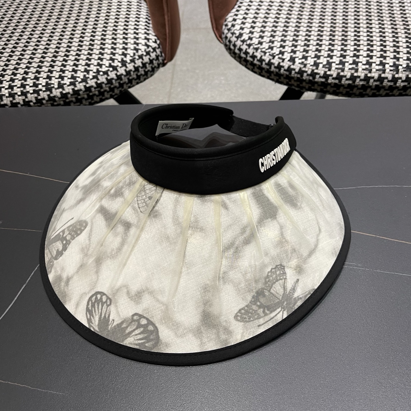 迪奥Dior 夏季遮阳帽女中式国风水墨画加宽大帽檐防紫外线户外骑车太阳帽子