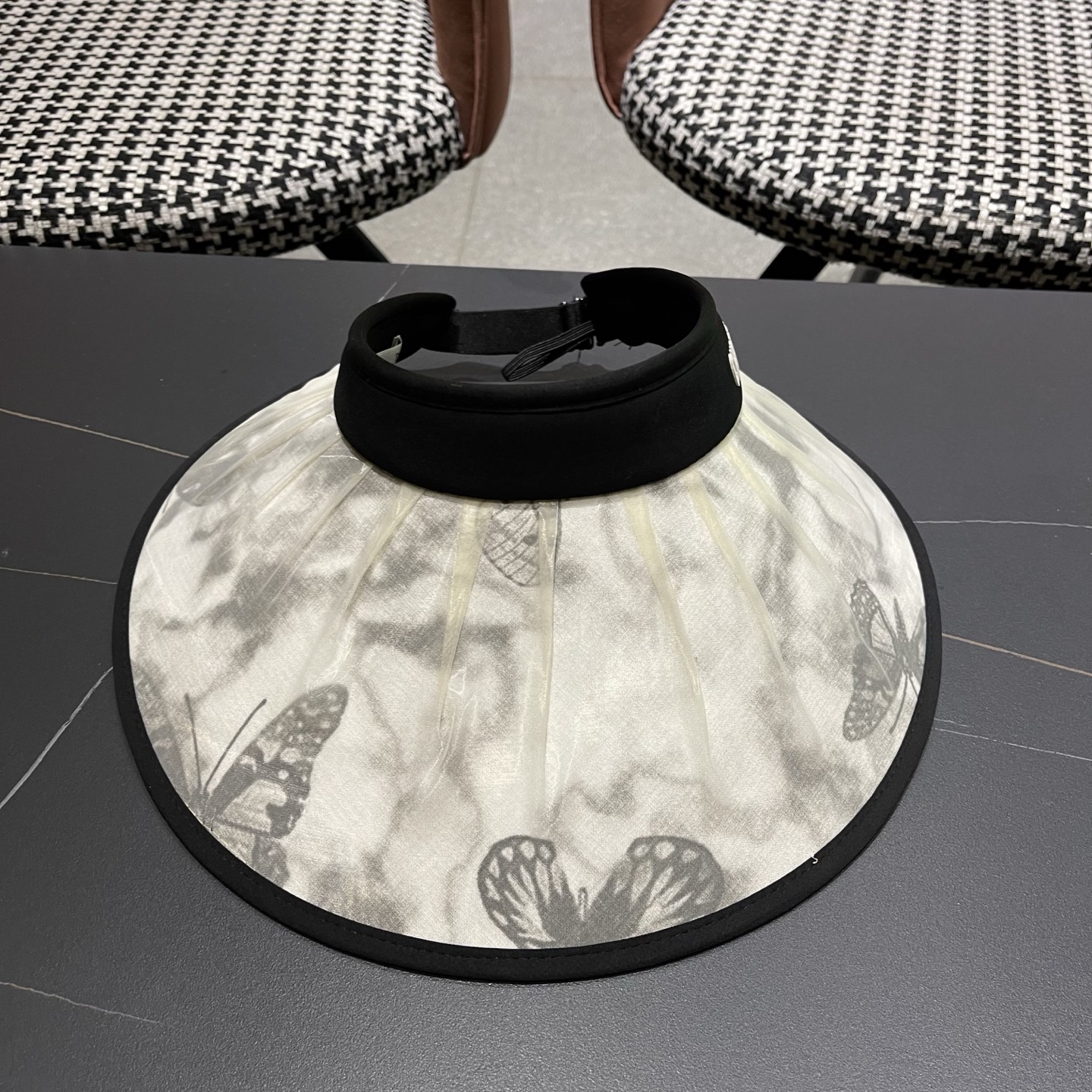 迪奥Dior 夏季遮阳帽女中式国风水墨画加宽大帽檐防紫外线户外骑车太阳帽子