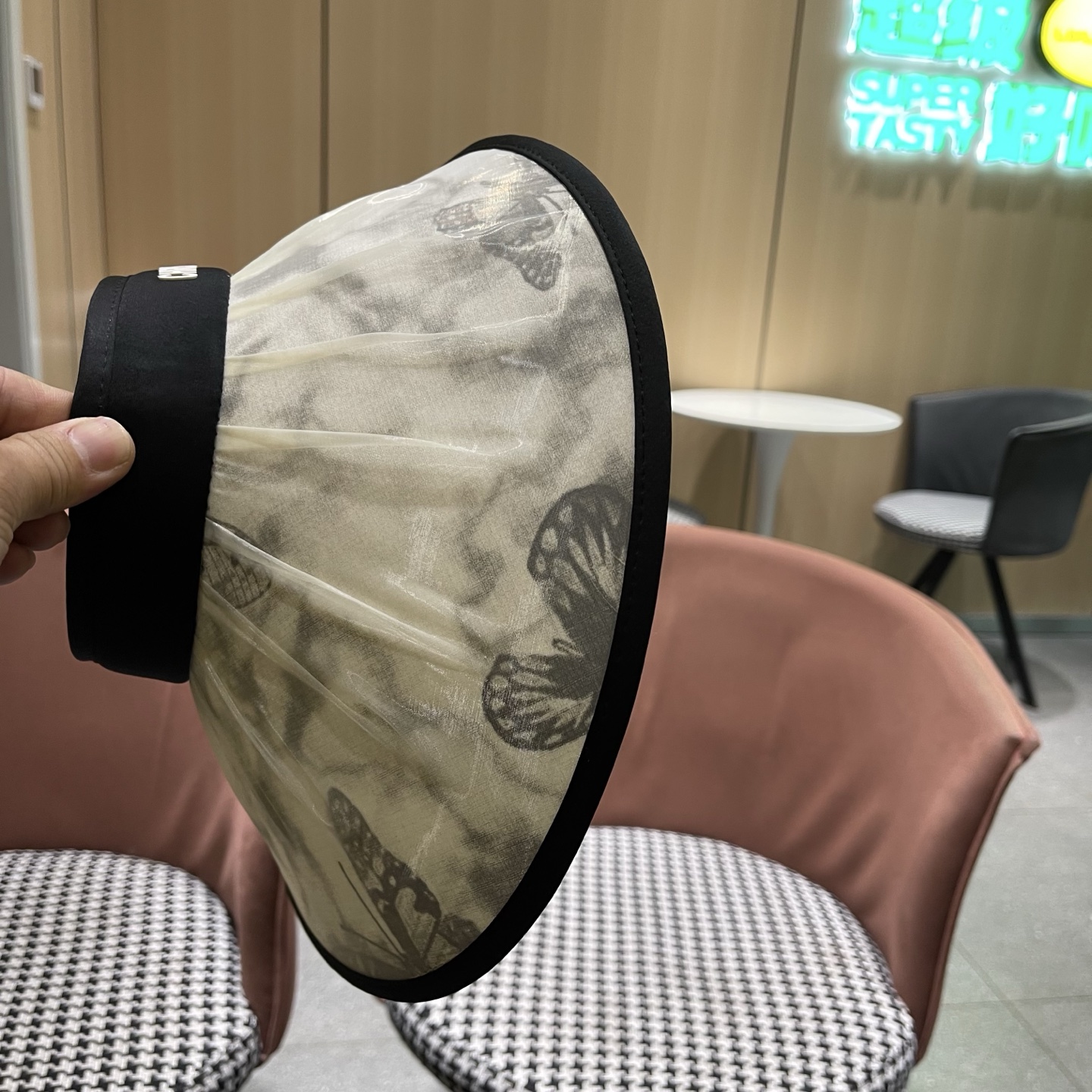 迪奥Dior 夏季遮阳帽女中式国风水墨画加宽大帽檐防紫外线户外骑车太阳帽子