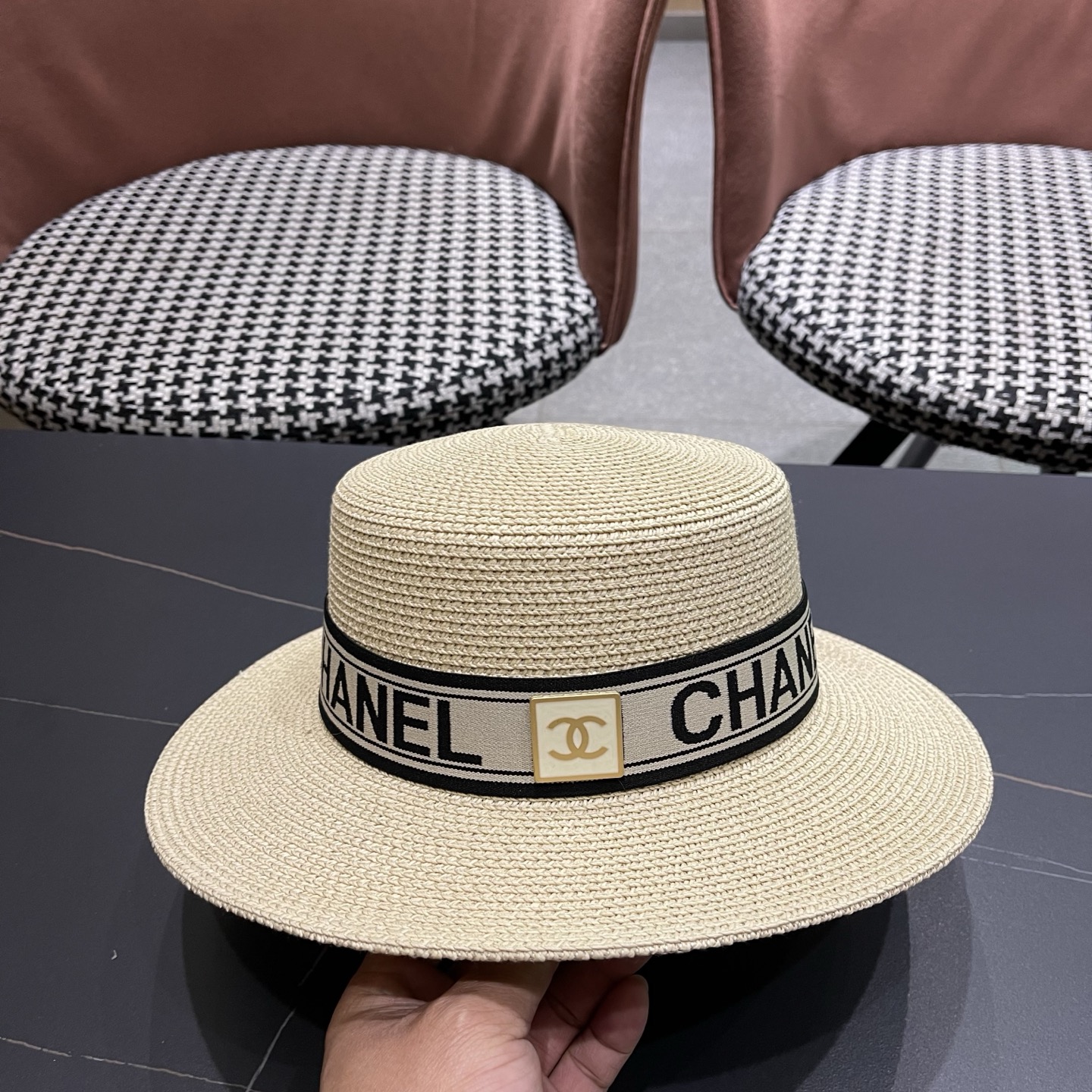Chanel香奈儿新款平顶草帽，头围57cm