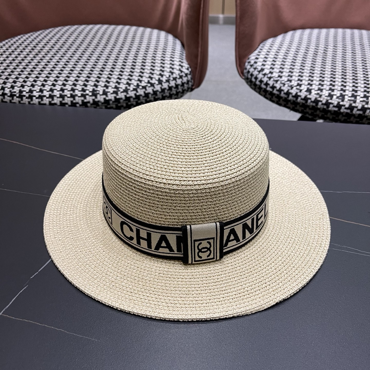 Chanel香奈儿新款平顶草帽，头围57cm