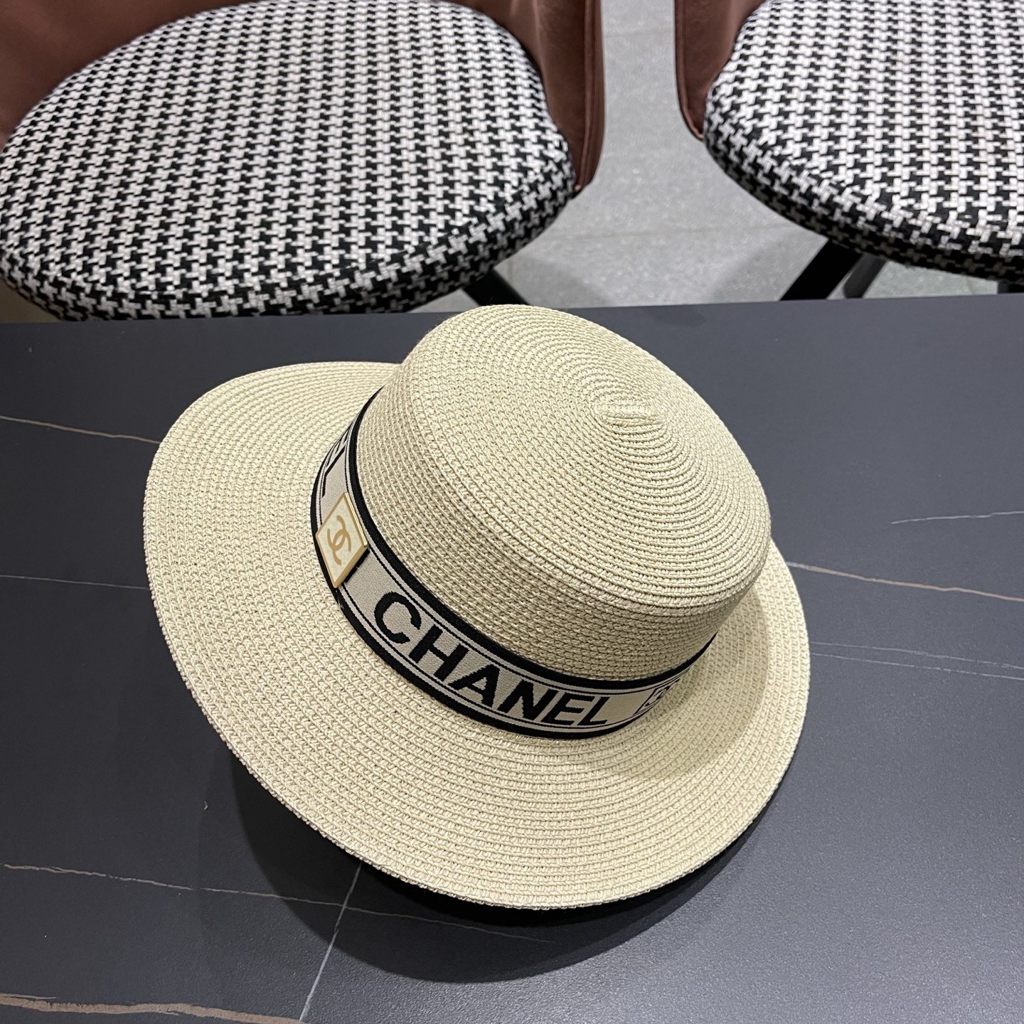 Chanel香奈儿新款平顶草帽，头围57cm