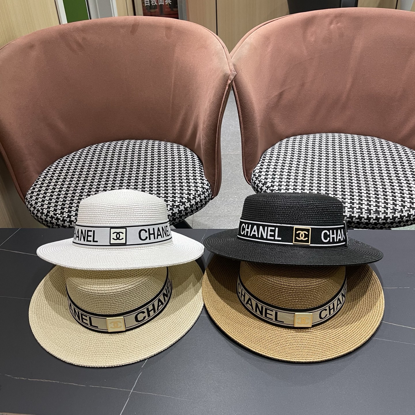 Chanel香奈儿新款平顶草帽，头围57cm