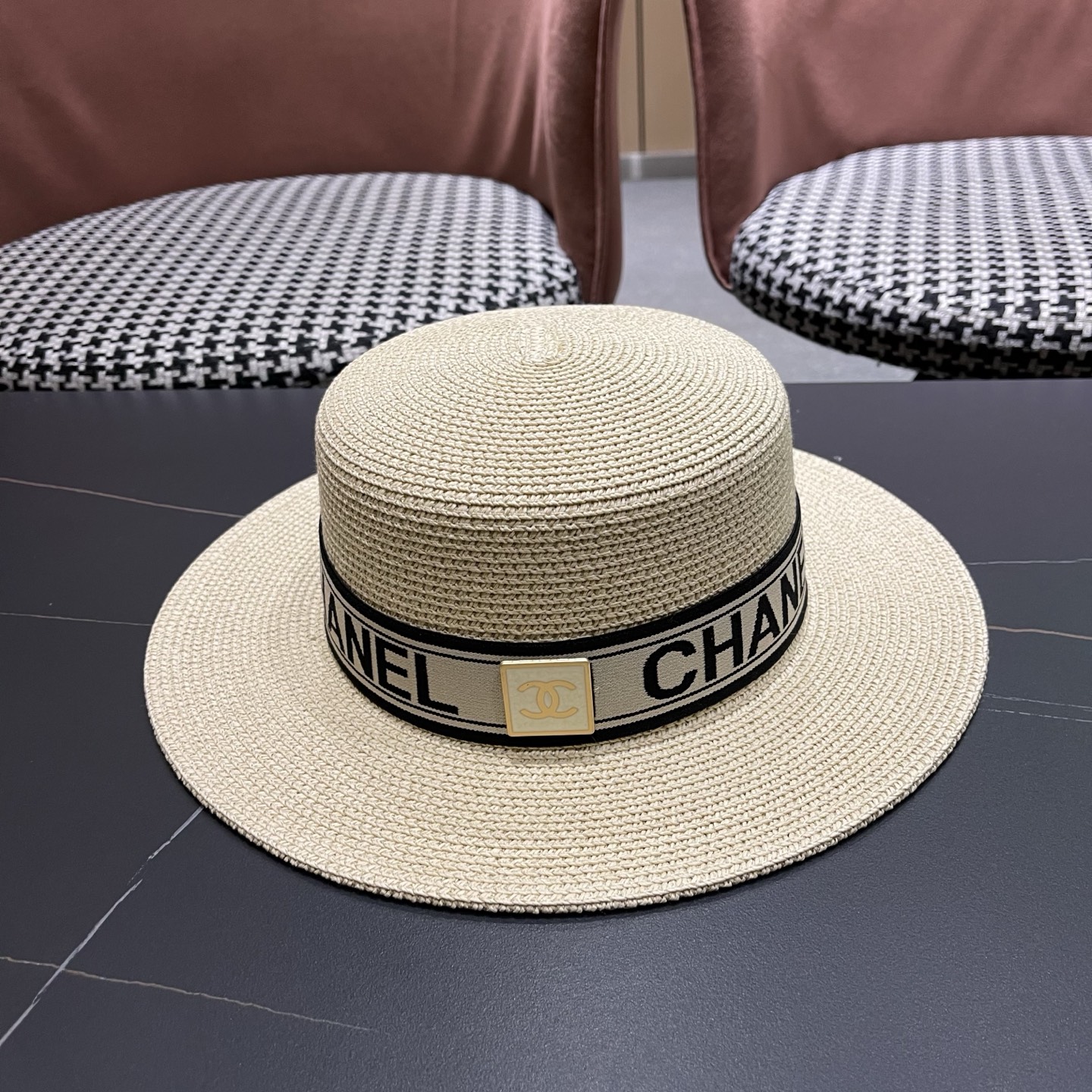 Chanel香奈儿新款平顶草帽，头围57cm