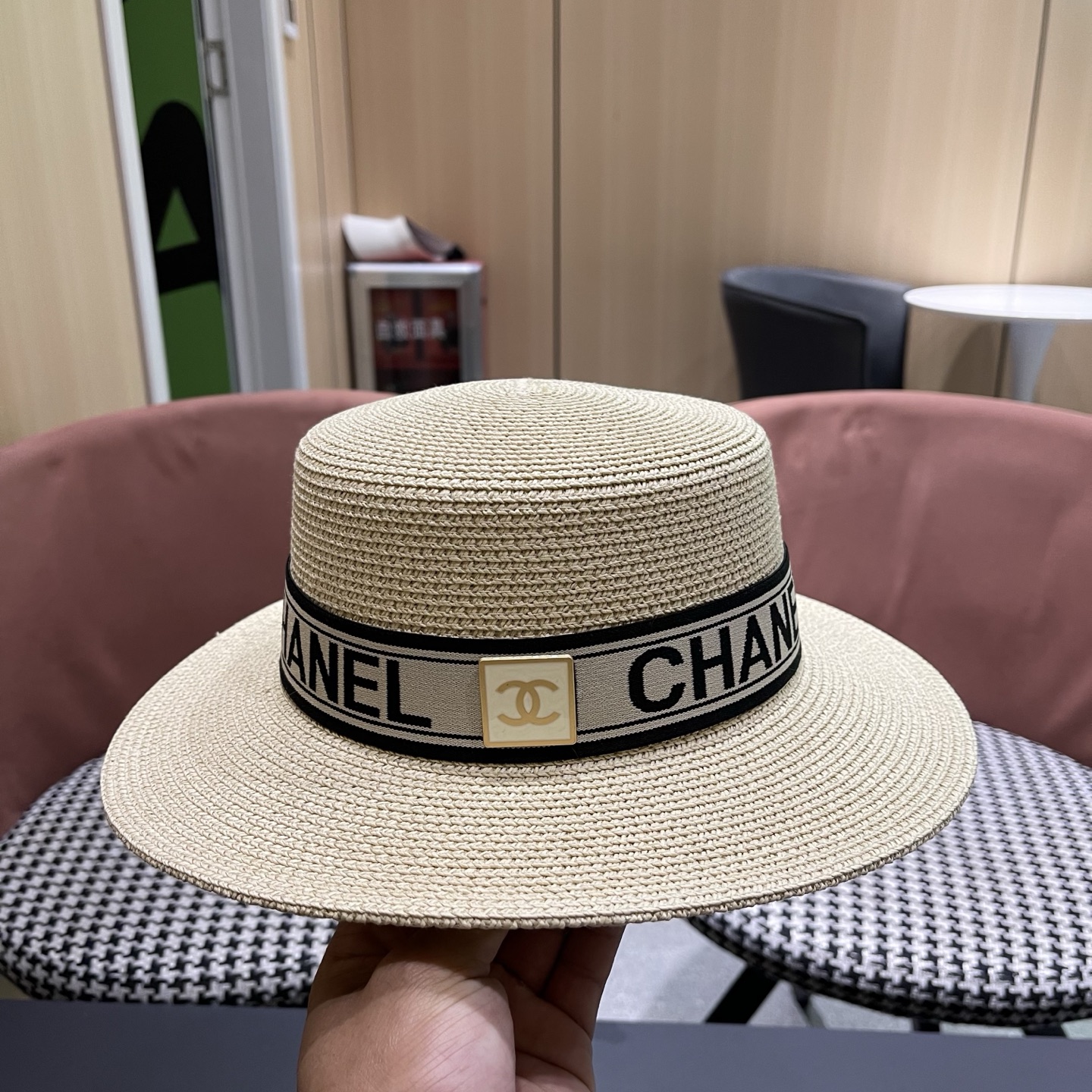 Chanel香奈儿新款平顶草帽，头围57cm