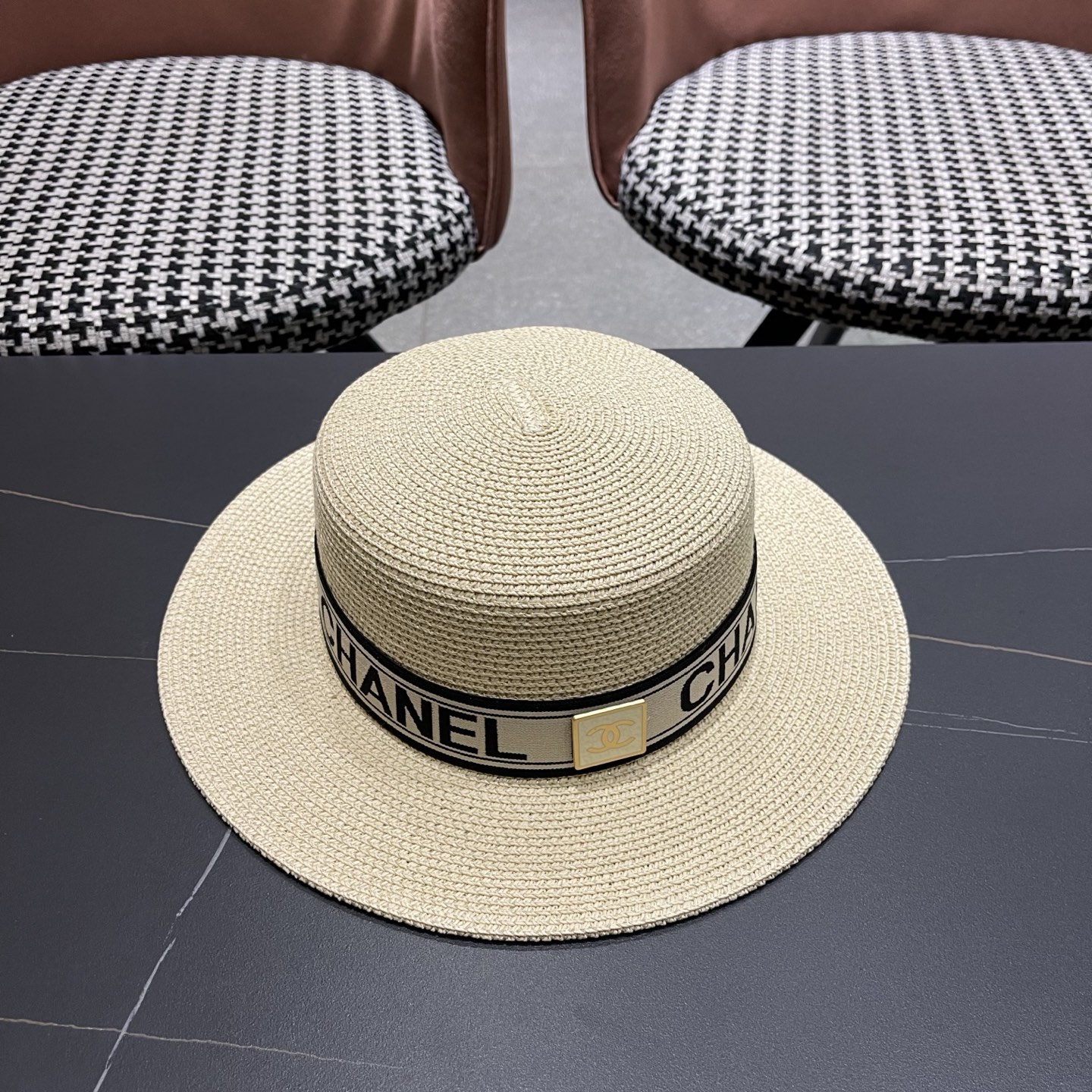 Chanel香奈儿新款平顶草帽，头围57cm