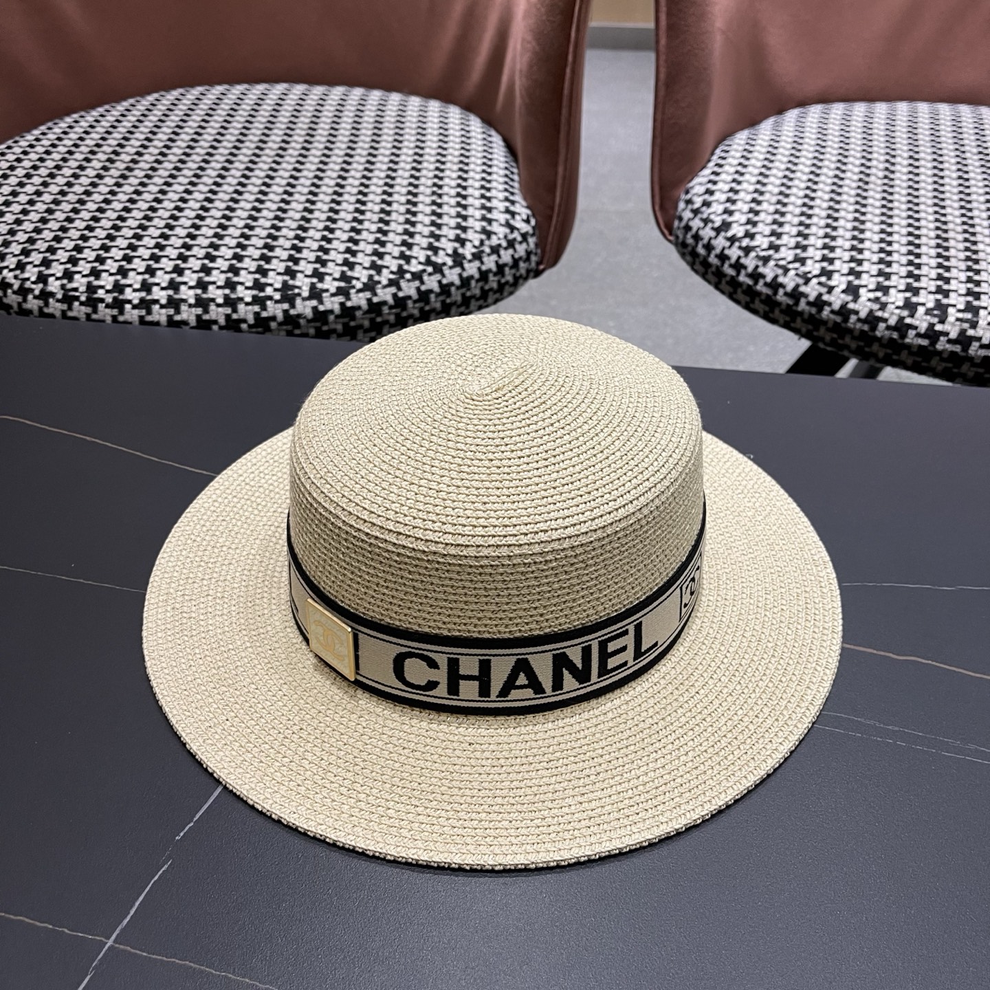 Chanel香奈儿新款平顶草帽，头围57cm