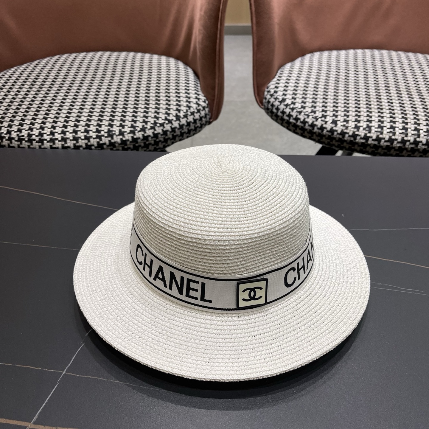Chanel香奈儿新款平顶草帽，头围57cm