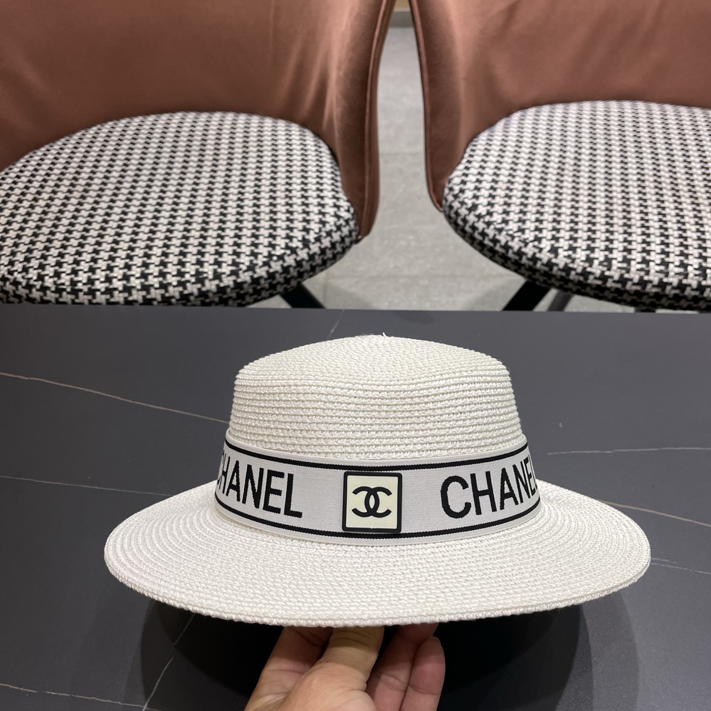 Chanel香奈儿新款平顶草帽，头围57cm