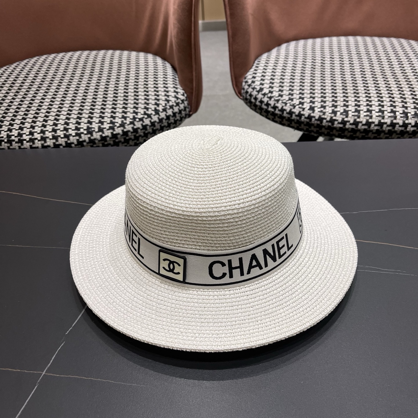 Chanel香奈儿新款平顶草帽，头围57cm