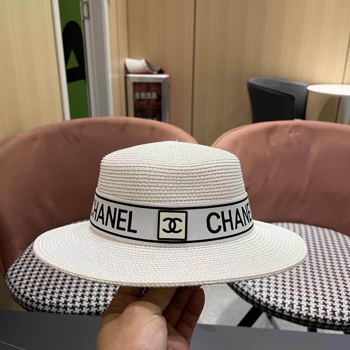 Chanel香奈儿新款平顶草帽，头围57cm