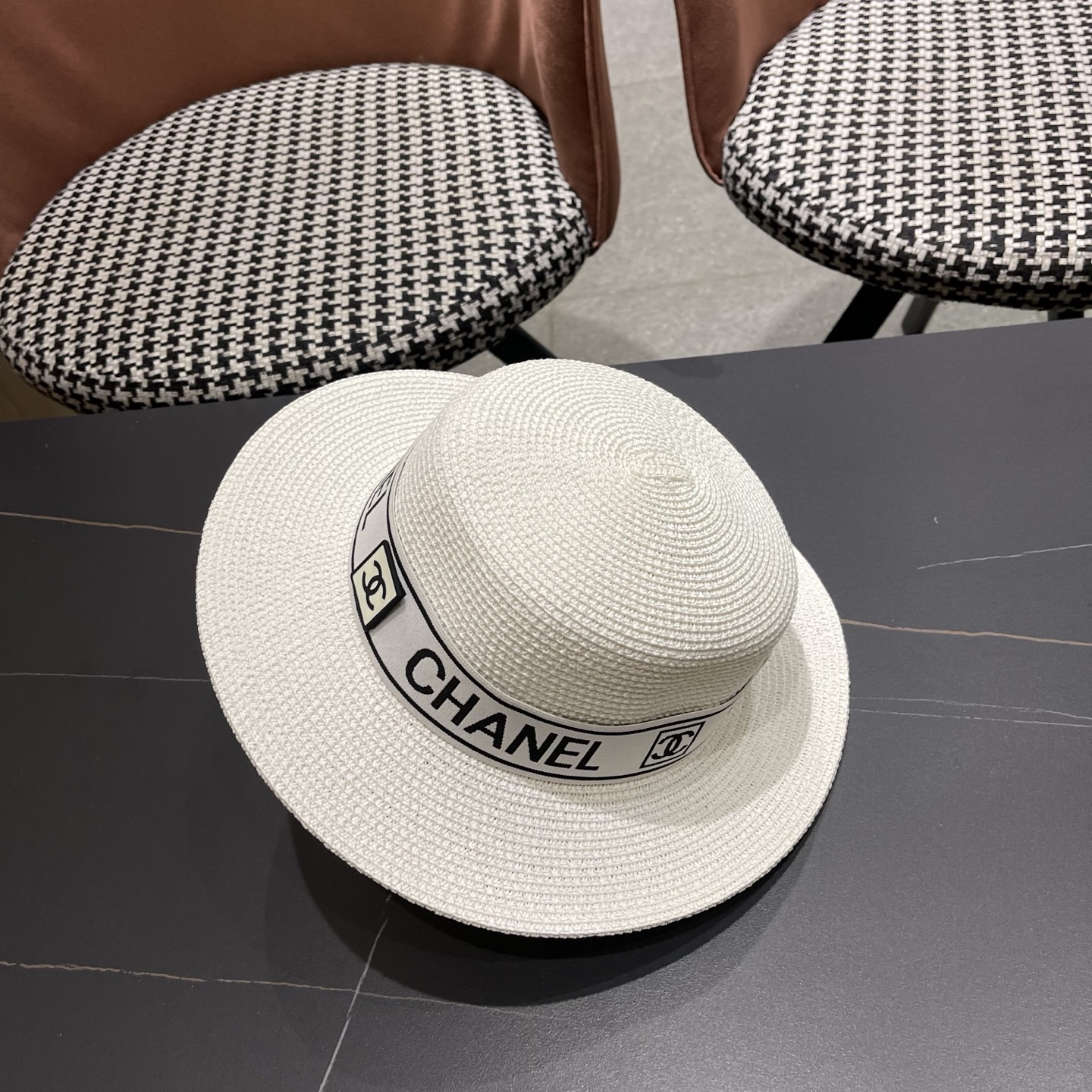 Chanel香奈儿新款平顶草帽，头围57cm