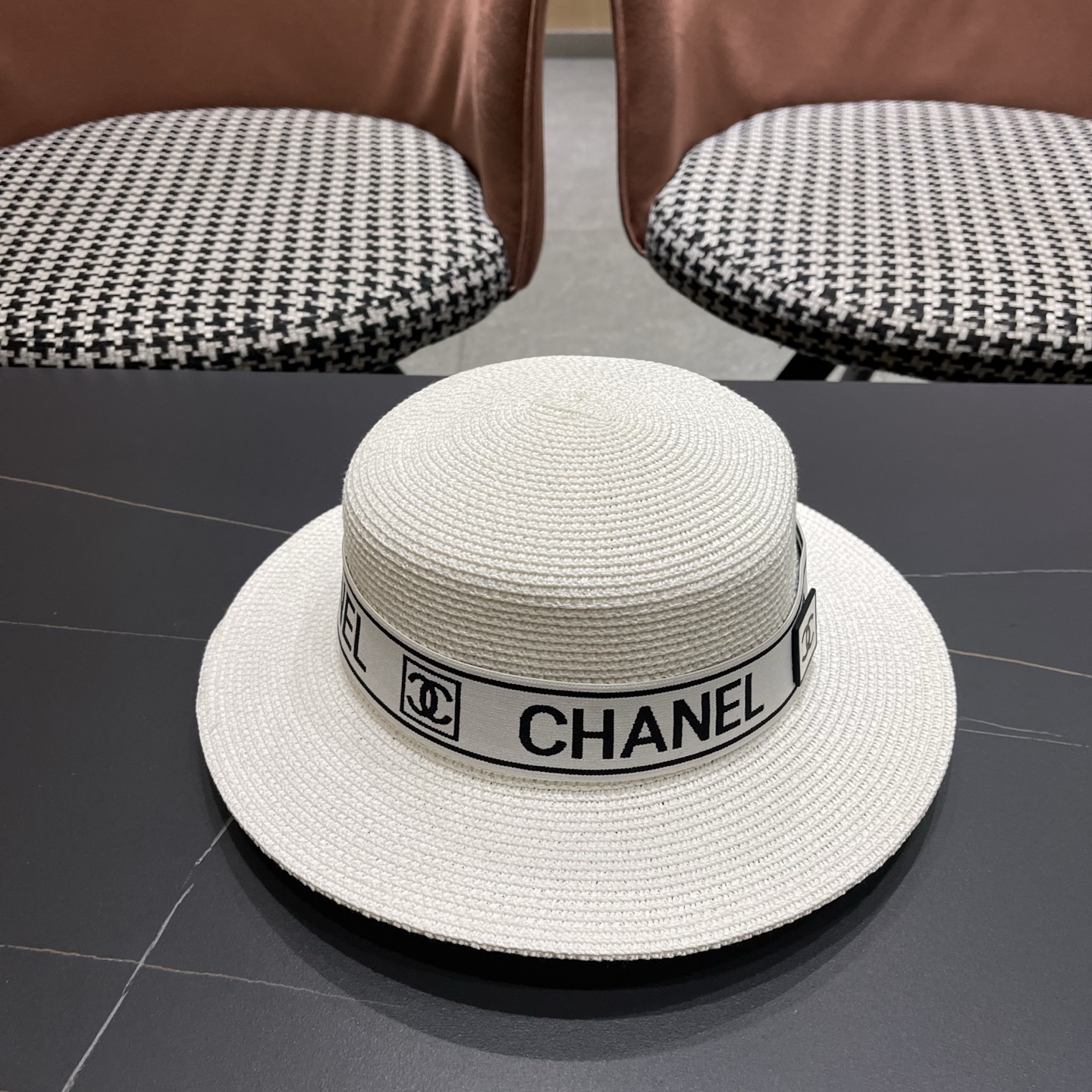 Chanel香奈儿新款平顶草帽，头围57cm