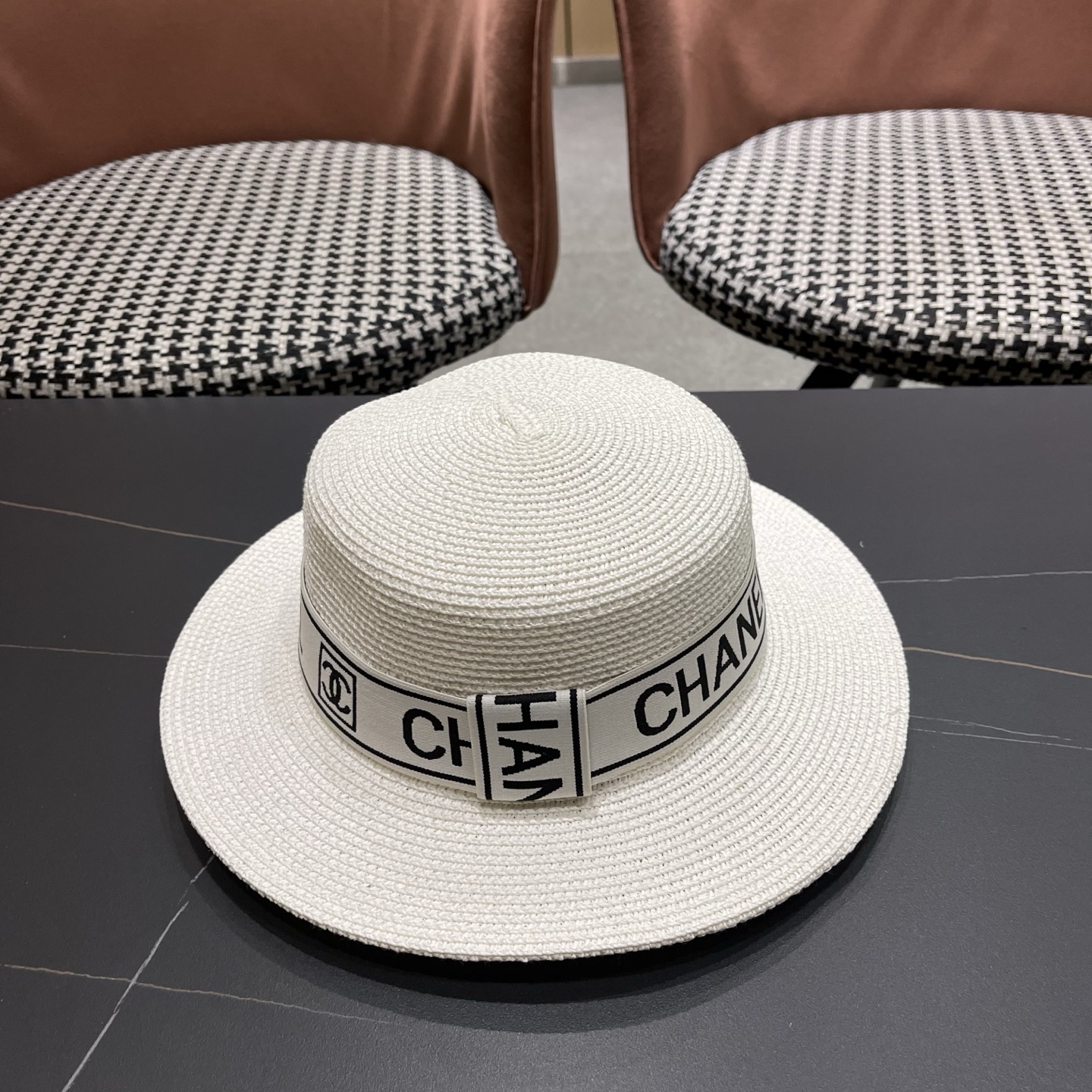 Chanel香奈儿新款平顶草帽，头围57cm